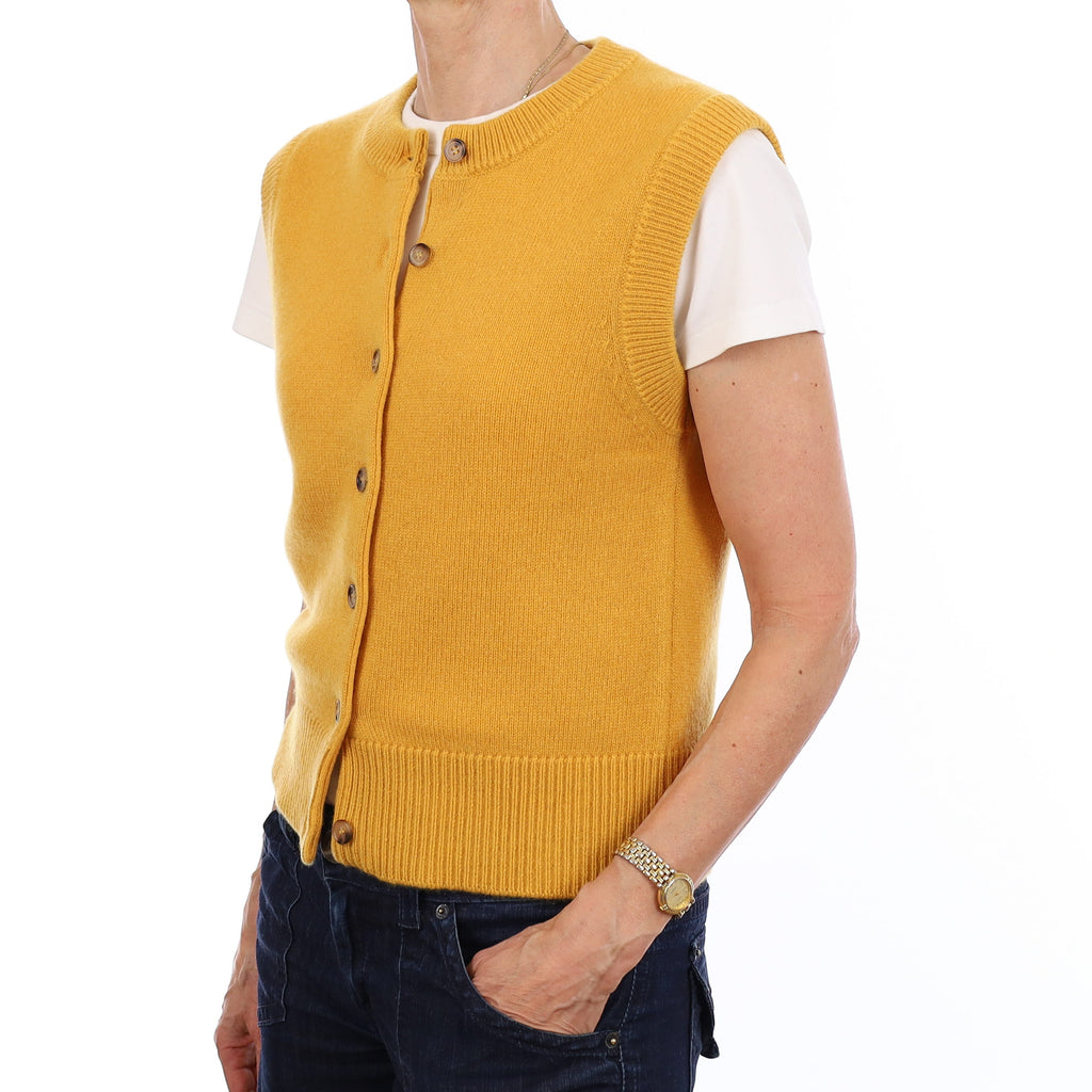 Brand New Mustard Yellow Luxury Cashmere Crew Neck Waistcoat Extra Small UK 6-8