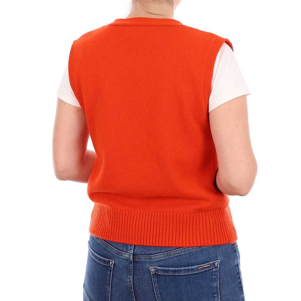 Brand New Sunburst Orange Luxury Cashmere V Neck Waistcoat Small UK 8-10