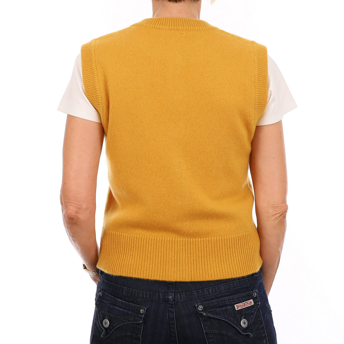 Brand New Mustard Yellow Luxury Cashmere Crew Neck Waistcoat Extra Small UK 6-8