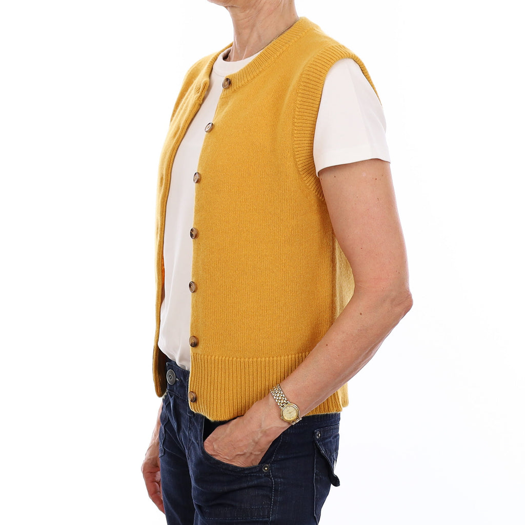 Brand New Mustard Yellow Luxury Cashmere Crew Neck Waistcoat Extra Small UK 6-8