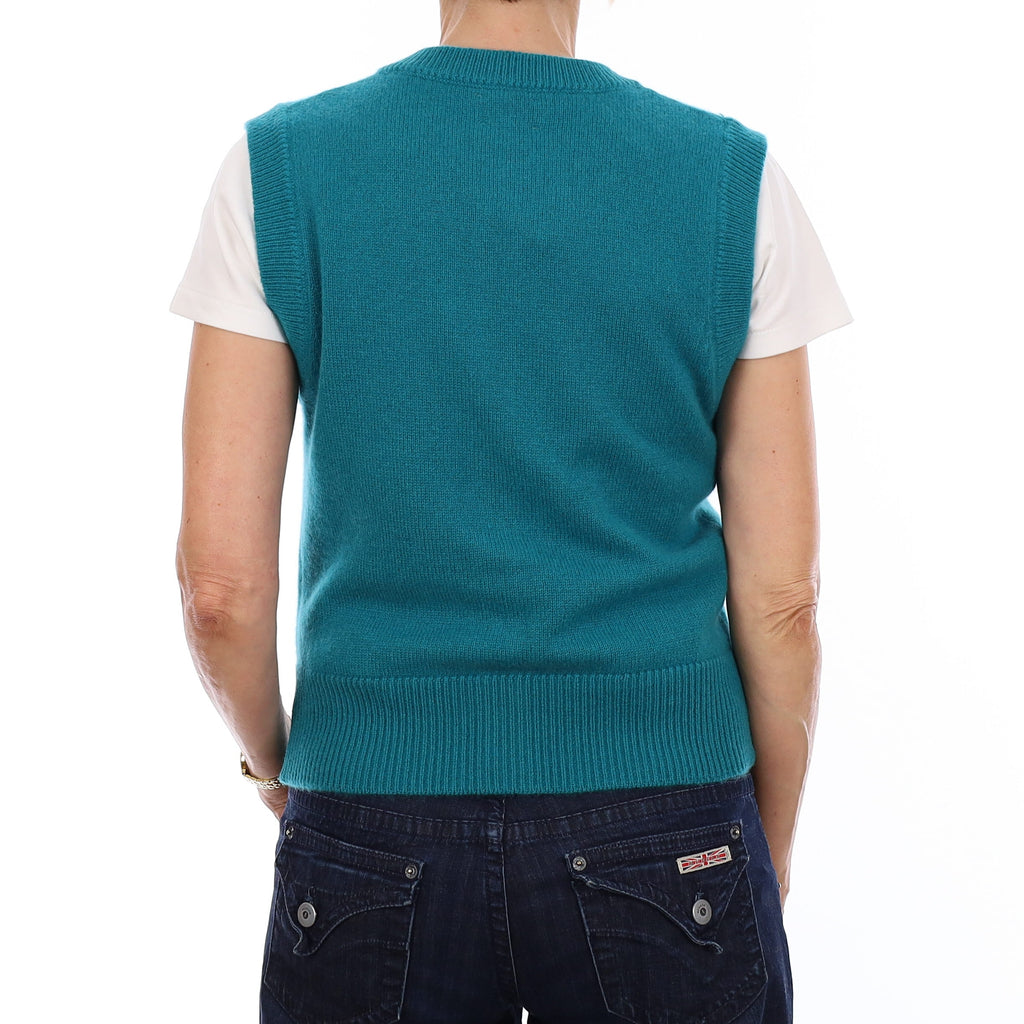 Brand New Teal Luxury Cashmere Crew Neck Waistcoat Extra Small UK 6-8