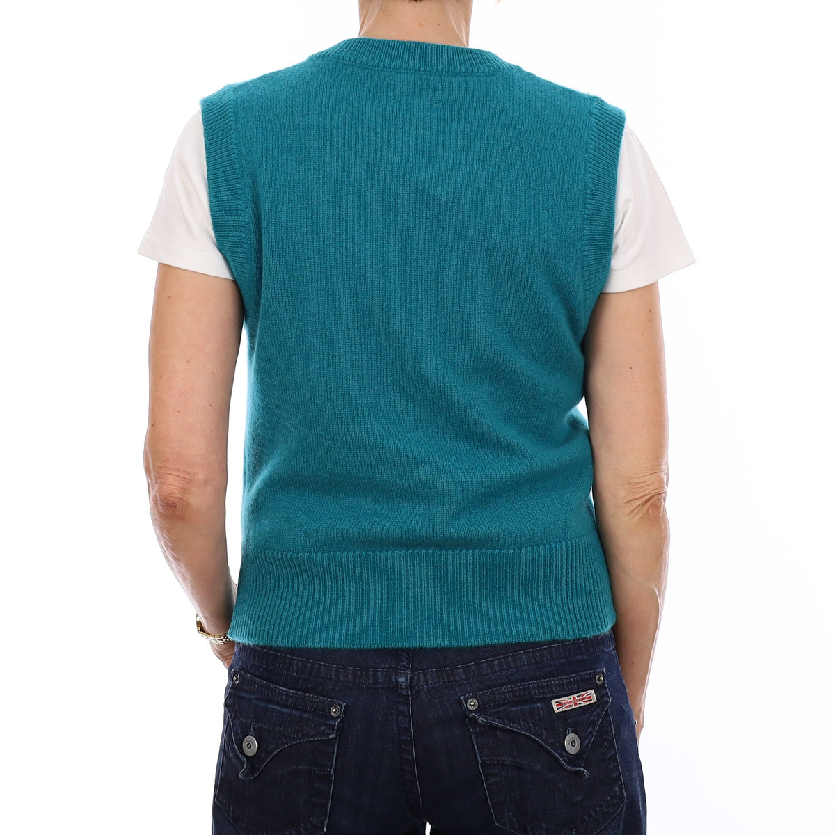 Brand New Teal Luxury Cashmere Crew Neck Waistcoat Extra Small UK 6-8