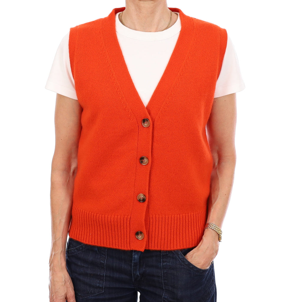 Brand New Sunburst Orange Luxury Cashmere V Neck Waistcoat Extra Small UK 6-8
