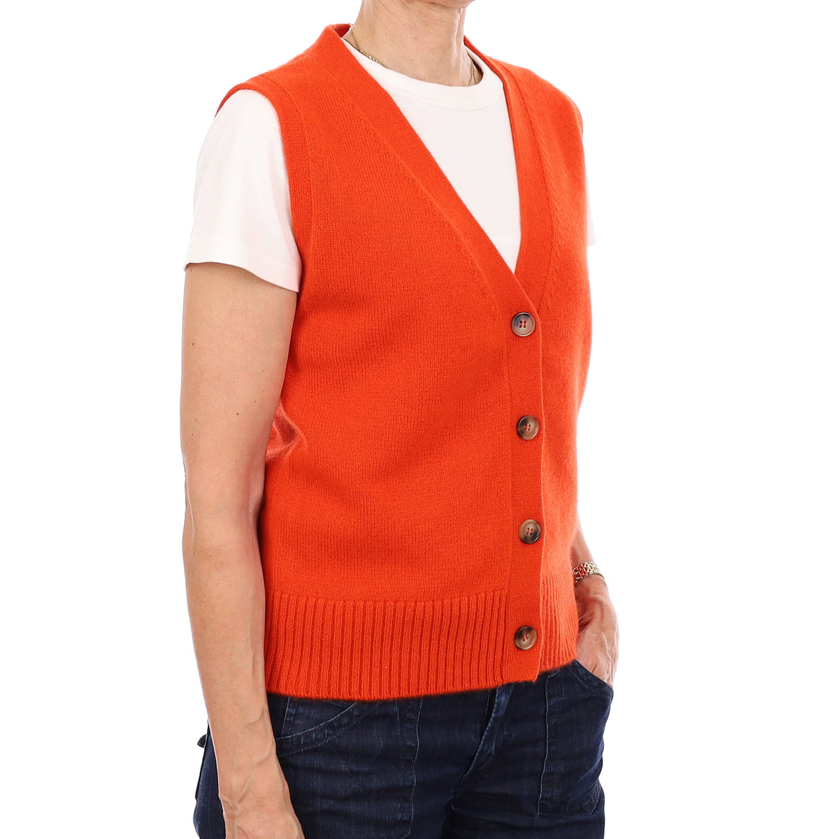 Brand New Sunburst Orange Luxury Cashmere V Neck Waistcoat Extra Small UK 6-8