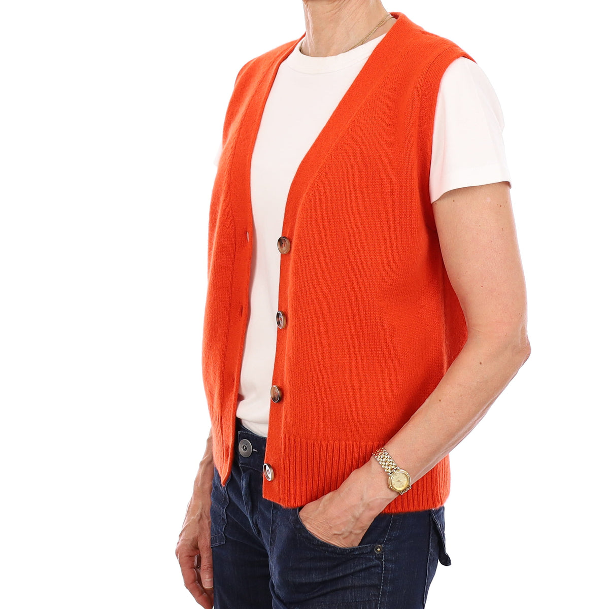 Brand New Sunburst Orange Luxury Cashmere V Neck Waistcoat Extra Small UK 6-8