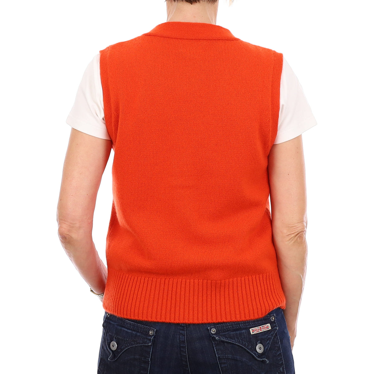 Brand New Sunburst Orange Luxury Cashmere V Neck Waistcoat Extra Small UK 6-8