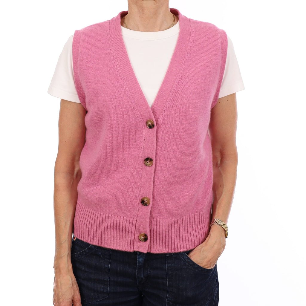 Brand New Rose Pink Luxury Cashmere V Neck Waistcoat Extra Small UK 6-8
