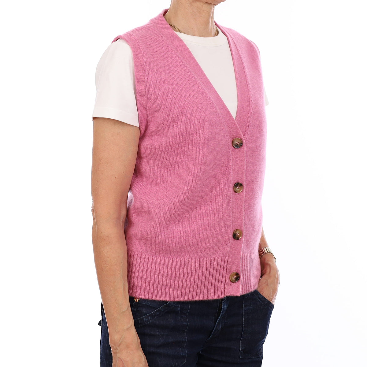 Brand New Rose Pink Luxury Cashmere V Neck Waistcoat Extra Small UK 6-8