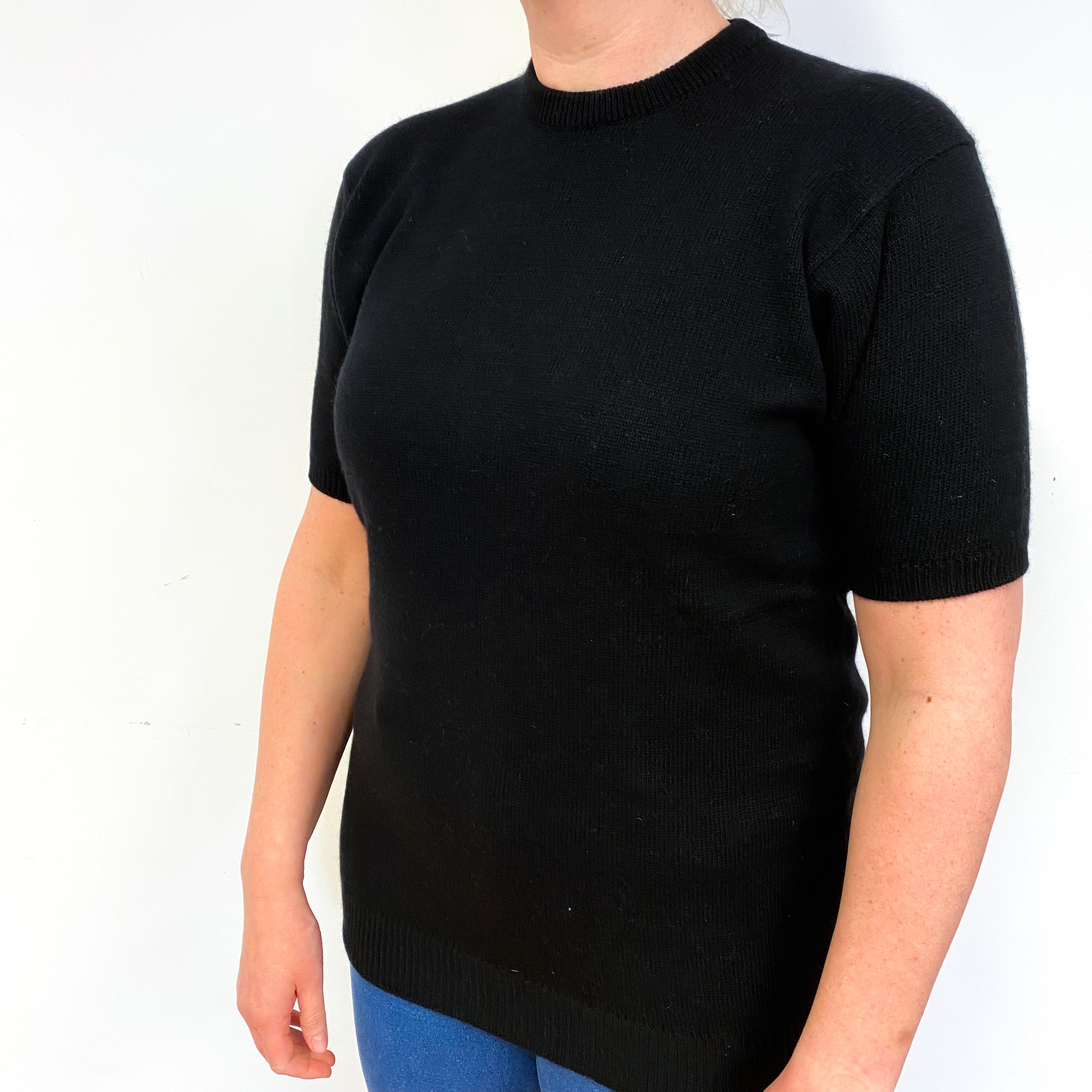 Scottish Black Heavy Knit Cashmere Short Sleeve Jumper Large