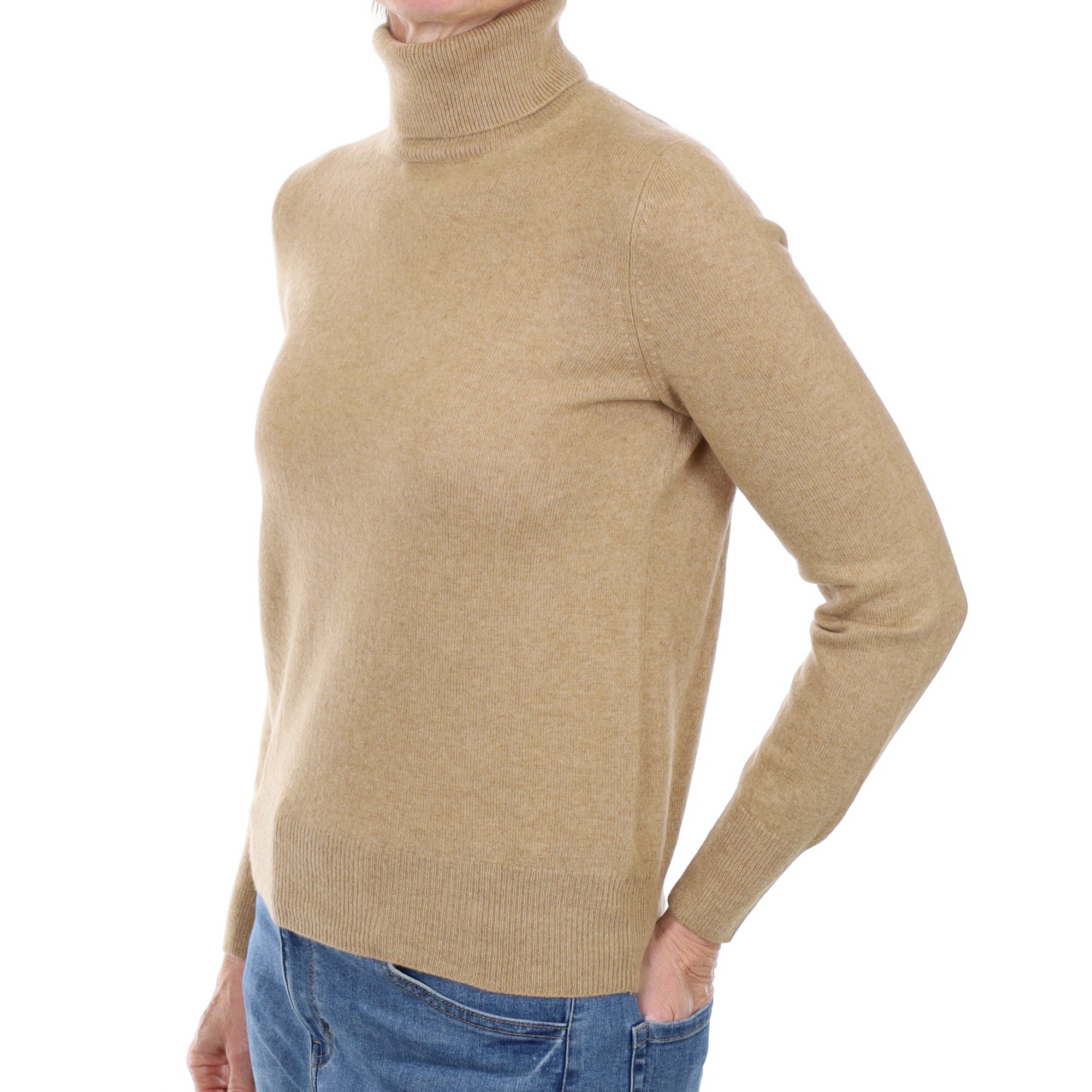 Butterscotch Brown Cashmere Polo Neck Jumper Small
