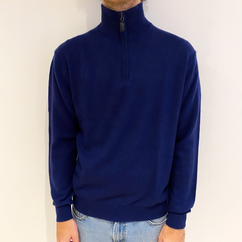 Men's French Navy Cashmere Funnel Neck Jumper Medium
