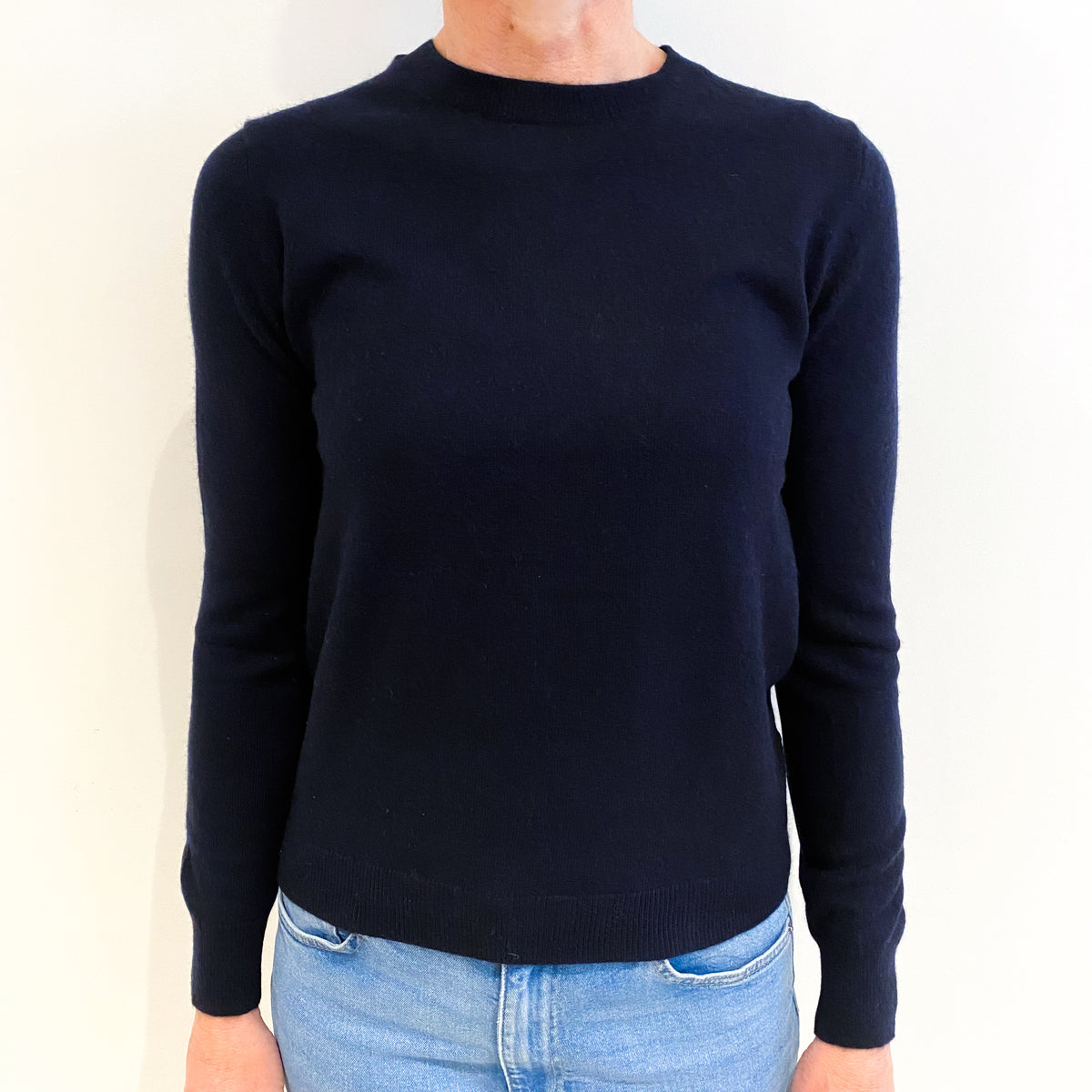 Dark Navy Cashmere Crew Neck Jumper Small