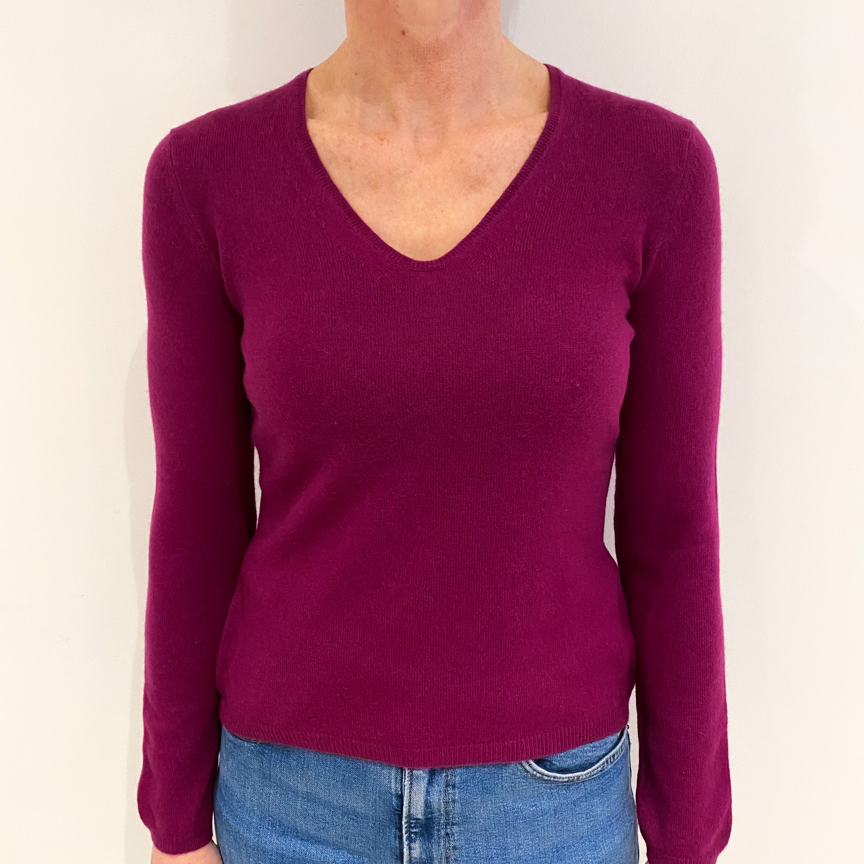 Mulberry Purple Cashmere V Neck Jumper Small