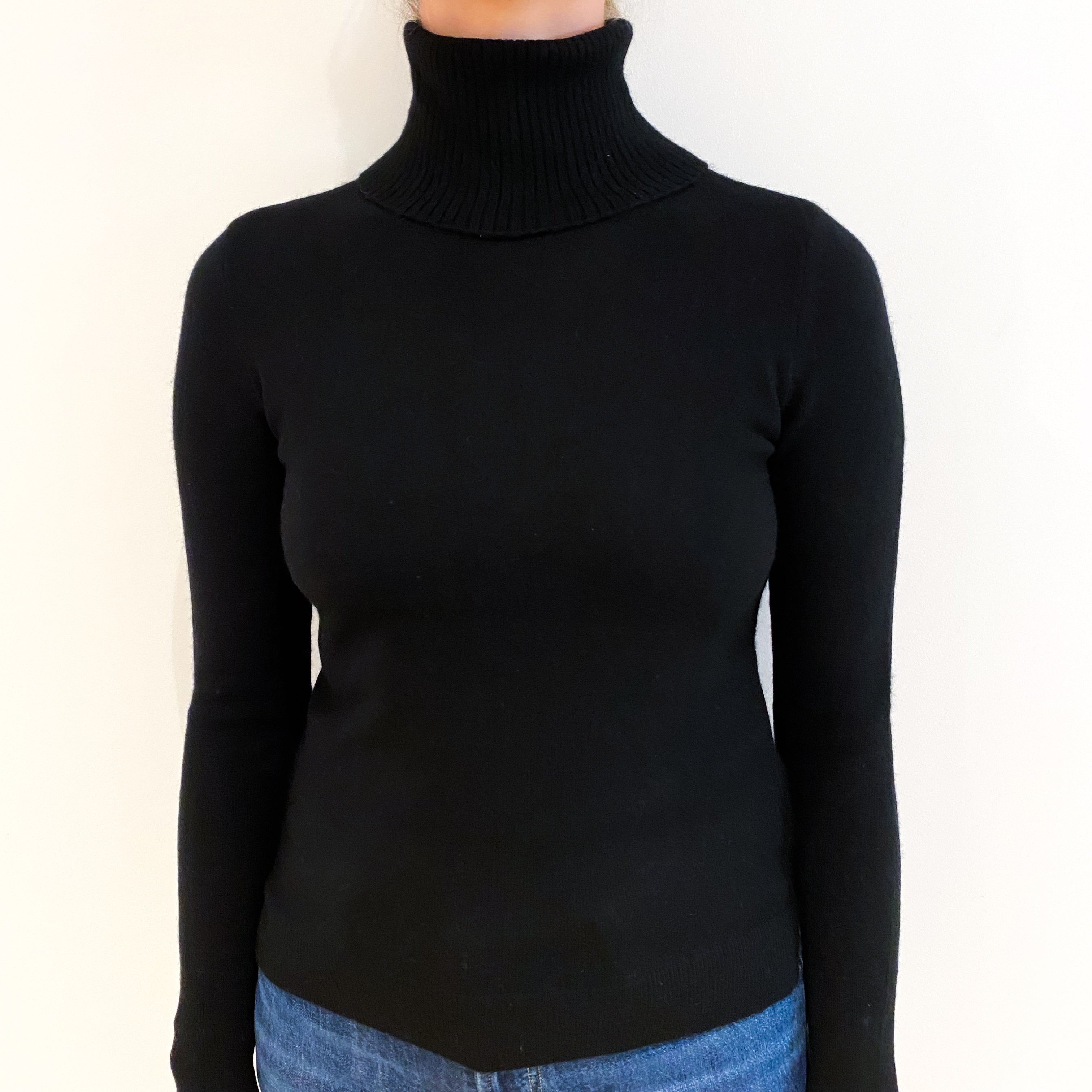 Black Cashmere Polo Neck Jumper Small
