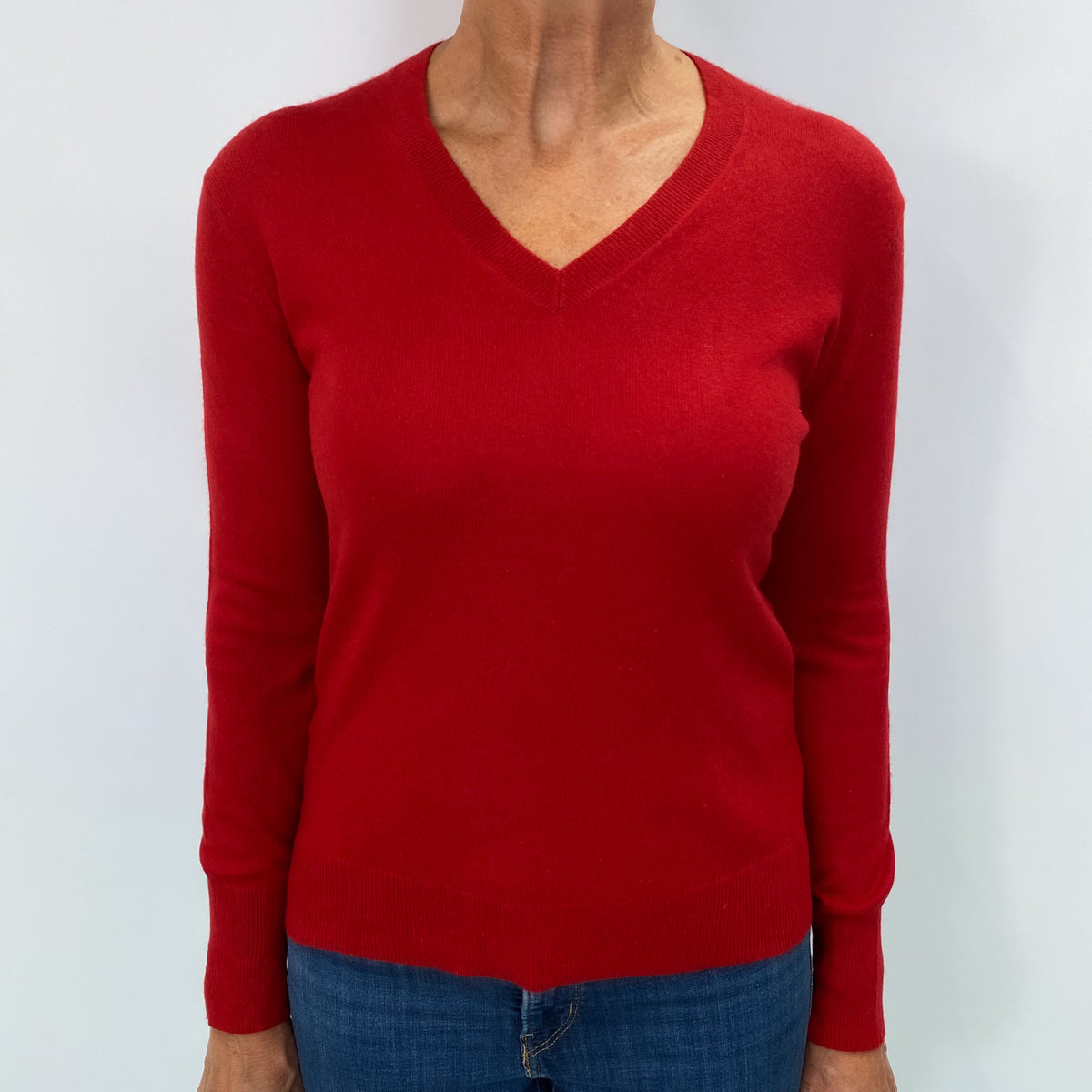 Scarlet Red Cashmere V Neck Jumper Medium