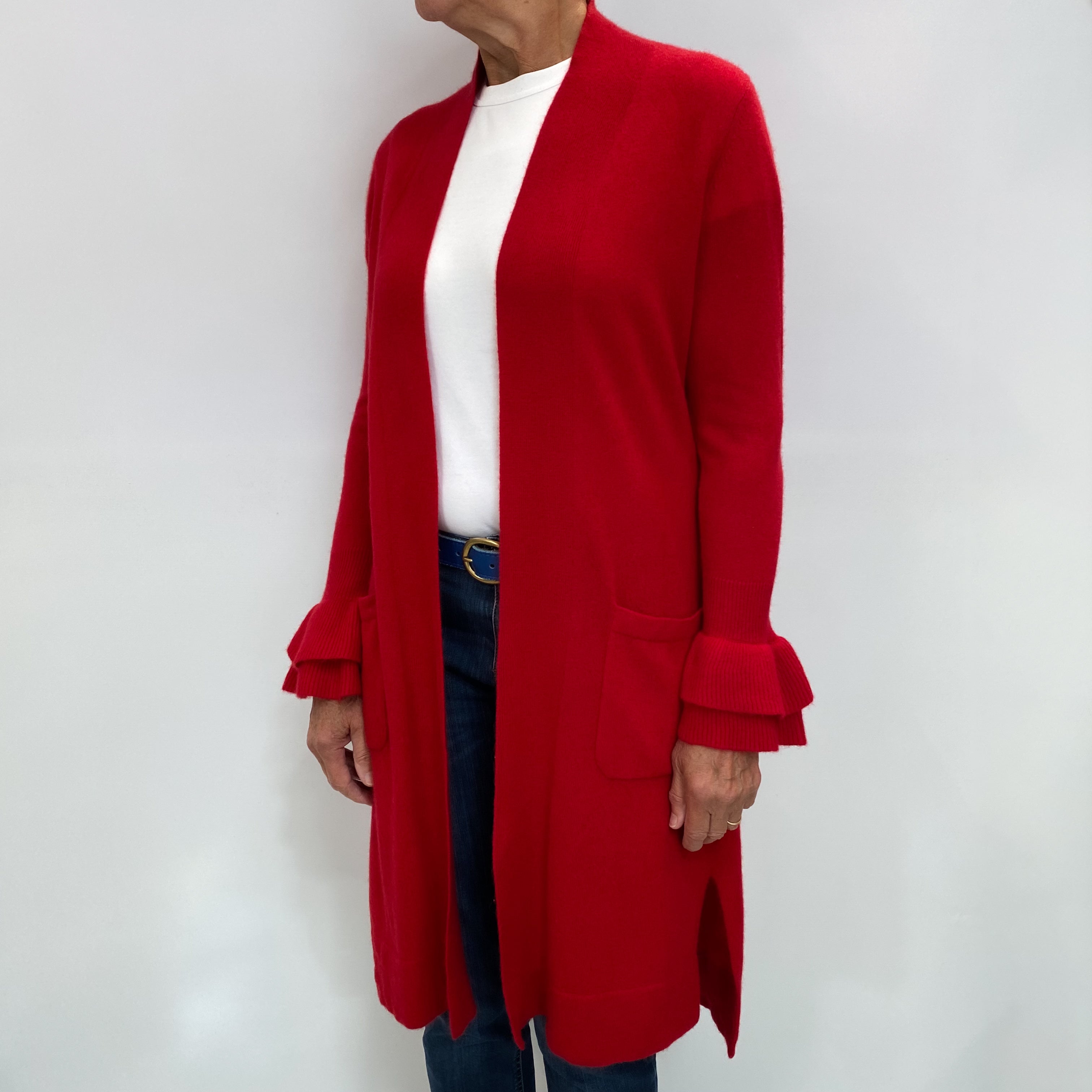 Post Box Red Cashmere Edge To Edge Longline Cardigan Medium