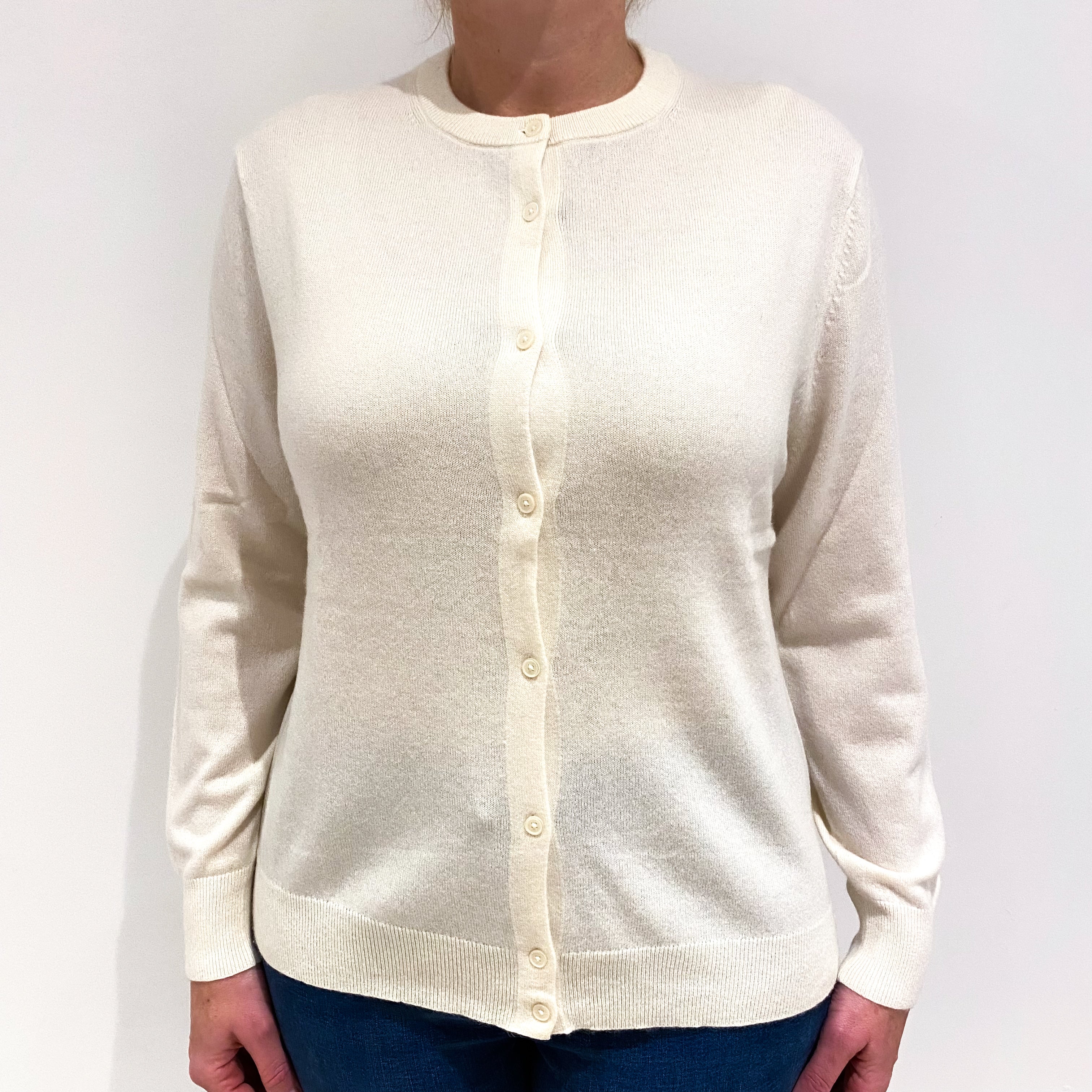 Cream Cashmere Crew Neck Cardigan Large