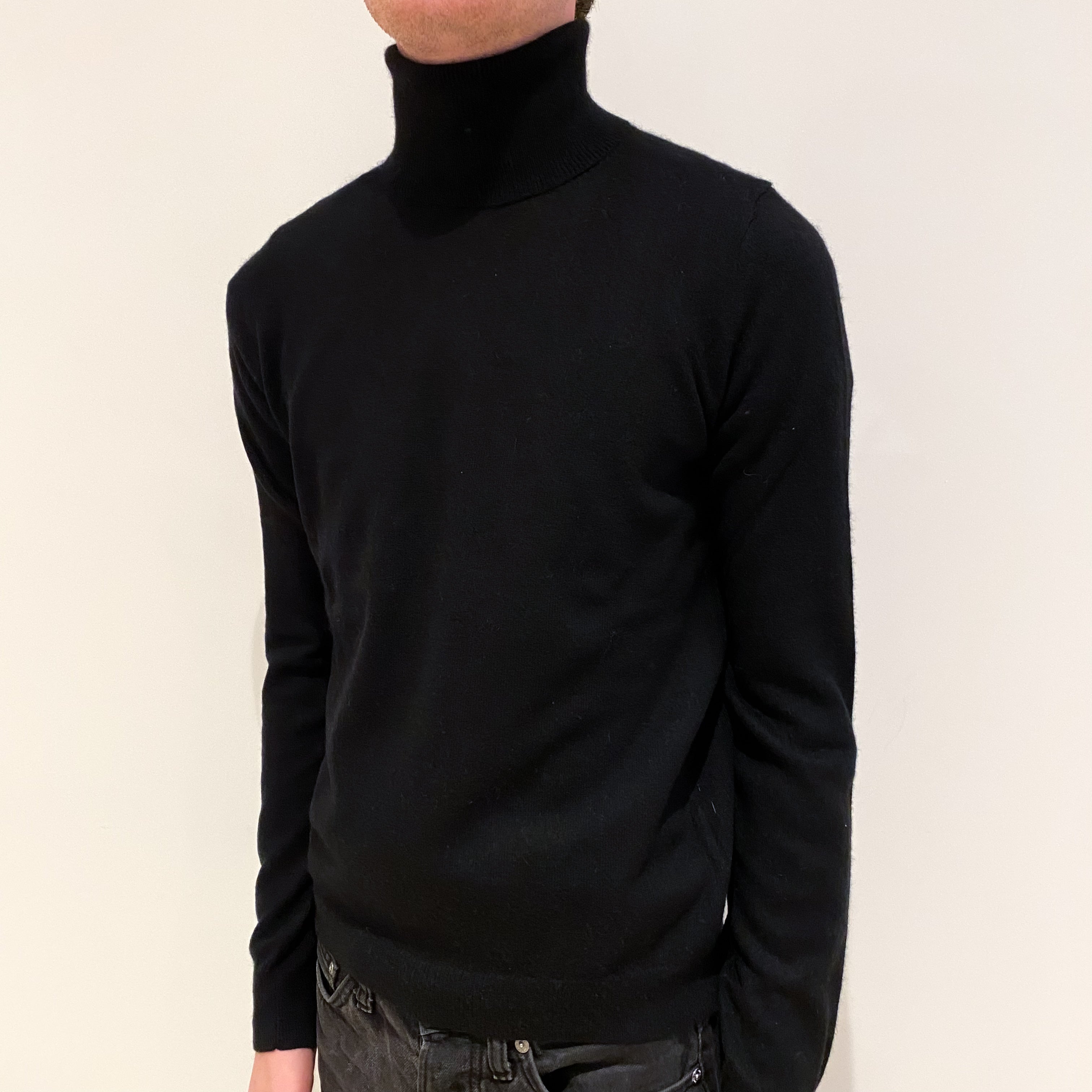Men's Black Cashmere Polo Neck Jumper Small