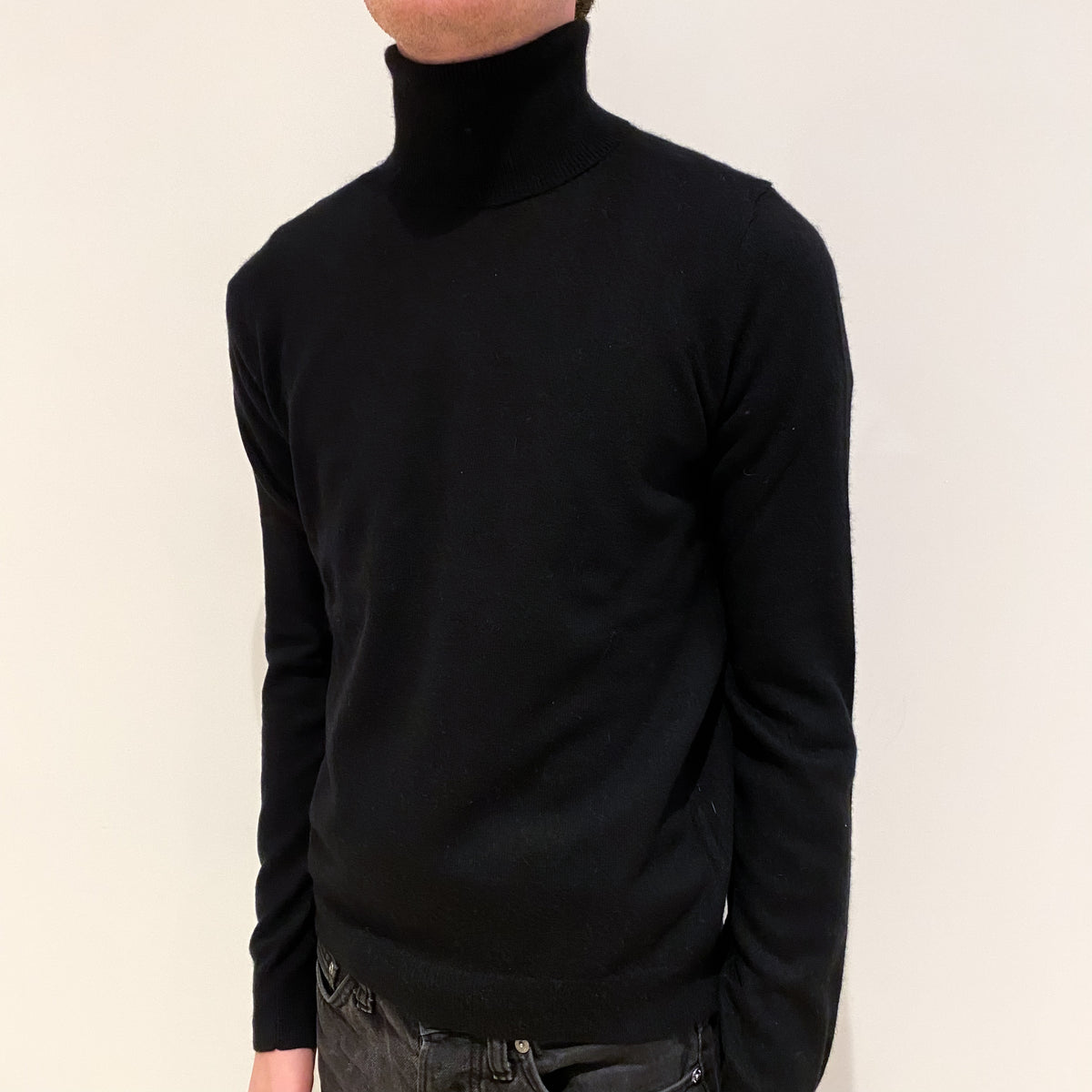 Men's Black Cashmere Polo Neck Jumper Small
