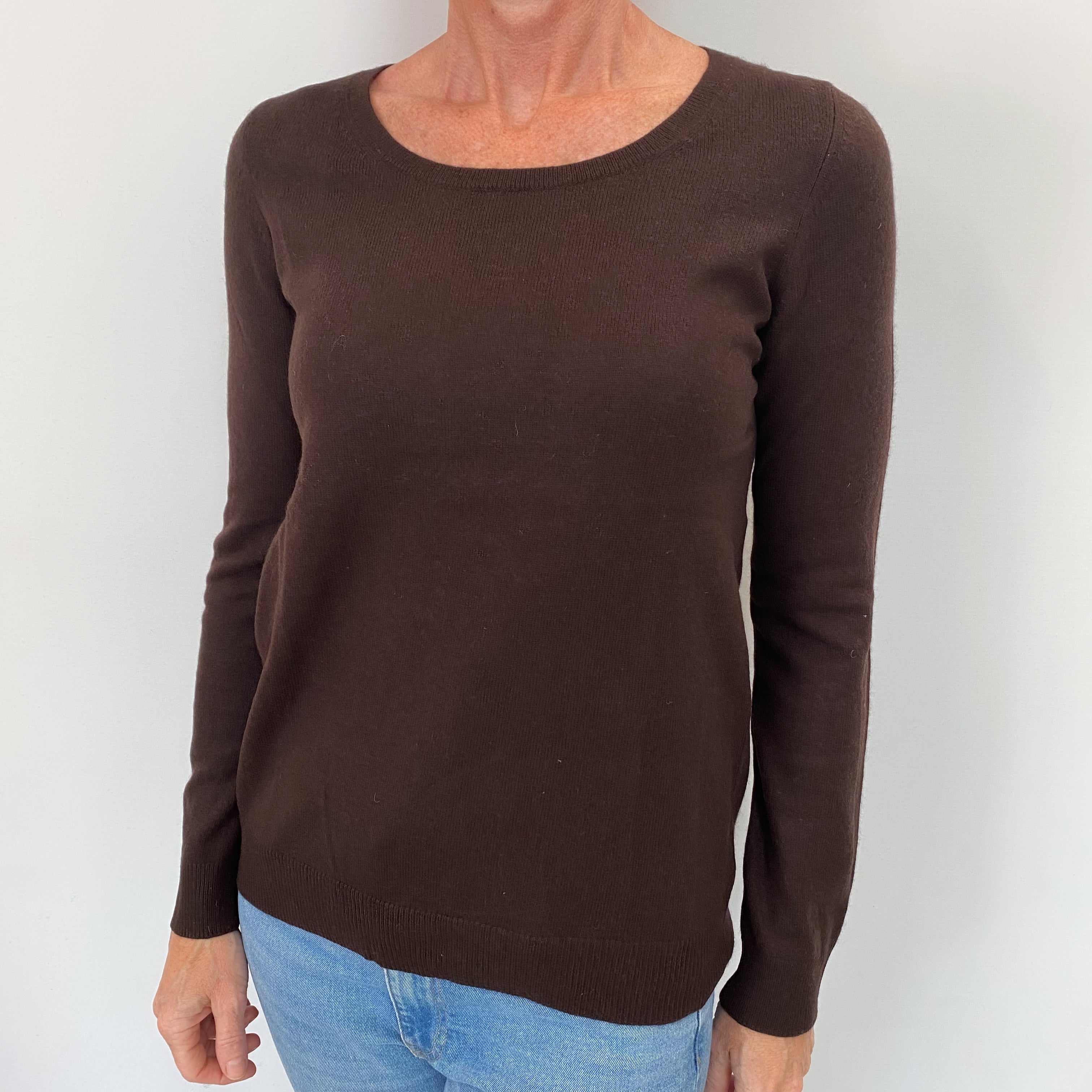 Dark Chocolate Brown Cashmere Scoop Neck Jumper Small