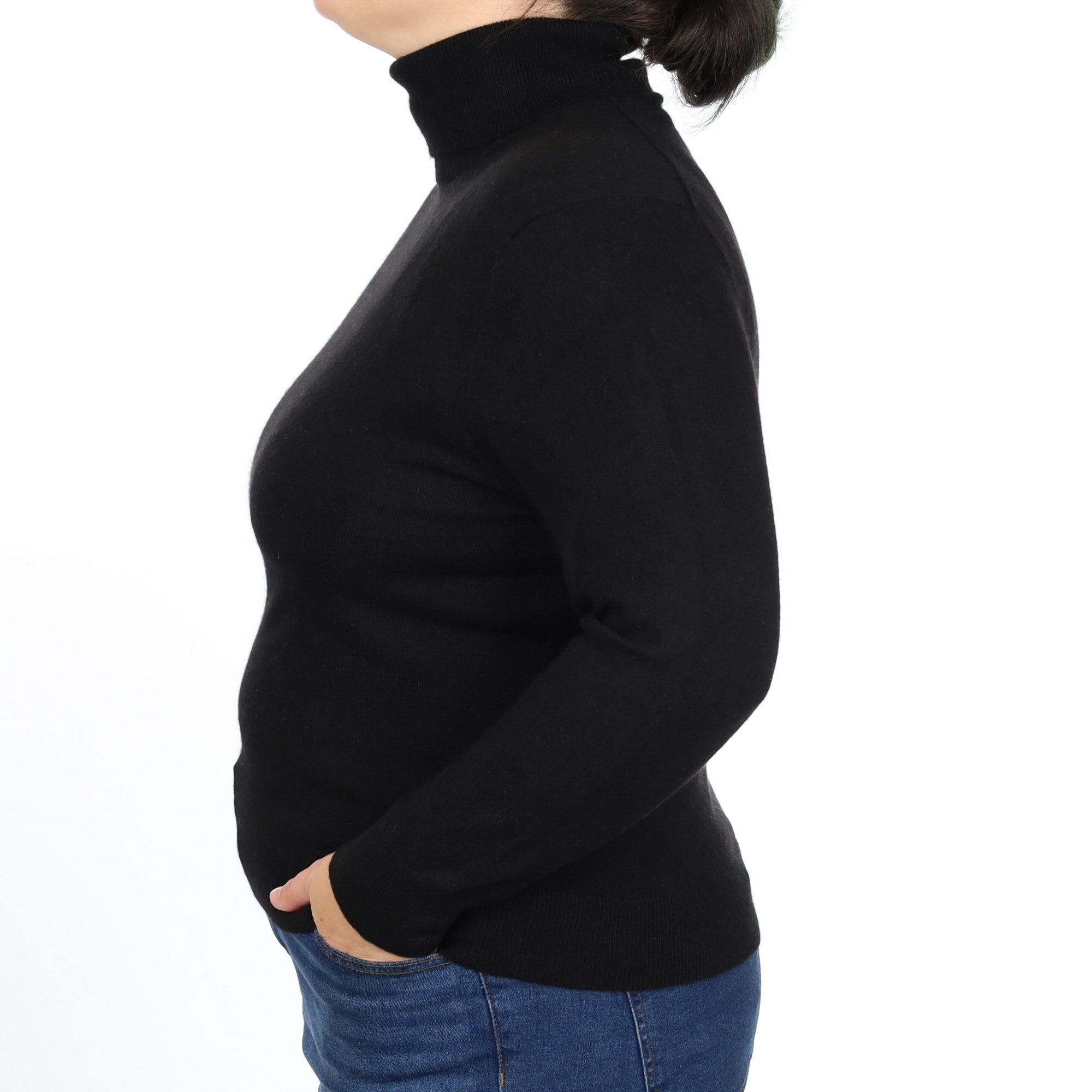 Black Cashmere Polo Neck Jumper Large