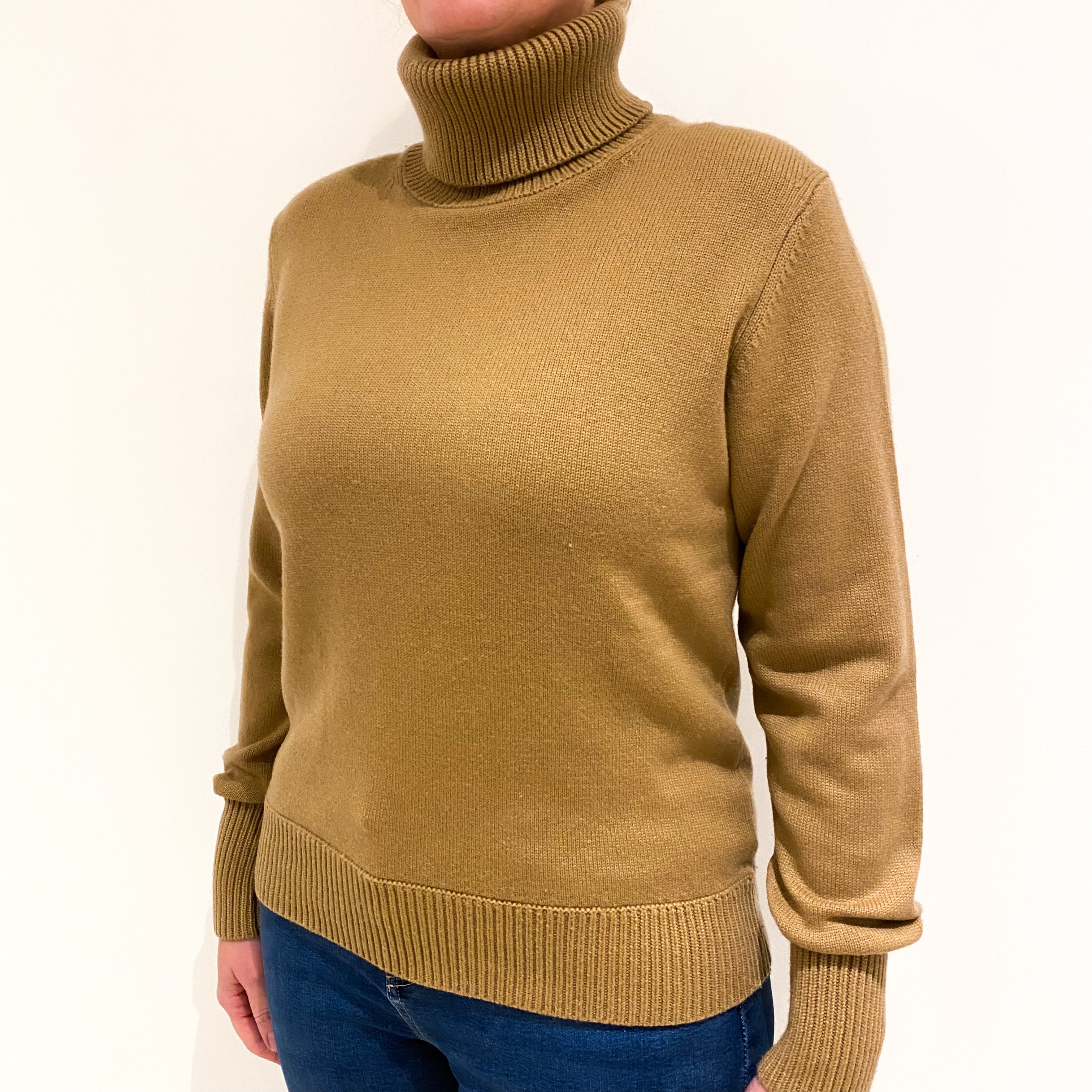 Burberry Camel Brown Heavy Knit Cashmere Polo Neck Jumper Large