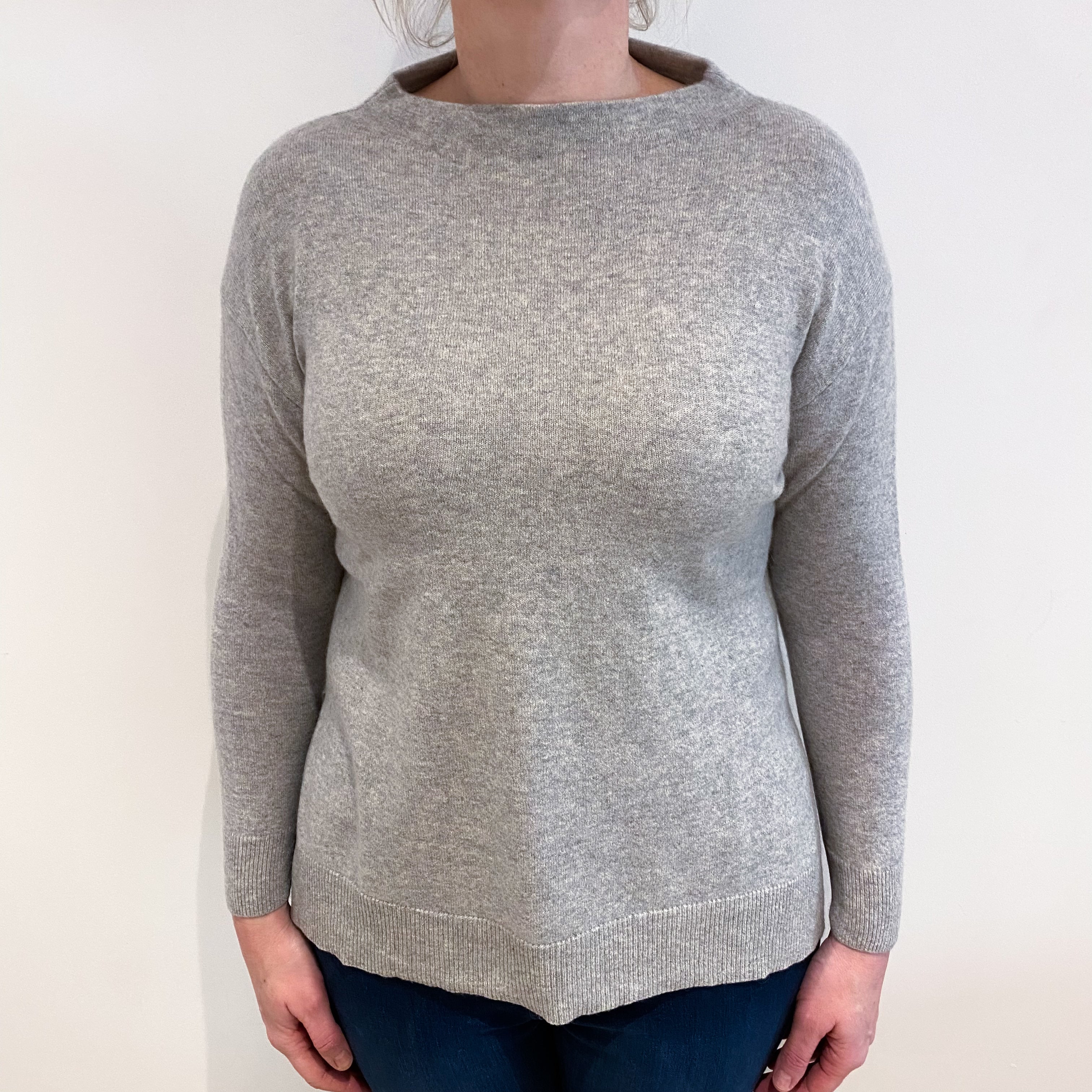 Smoke Grey Cashmere Funnel Neck Jumper Large