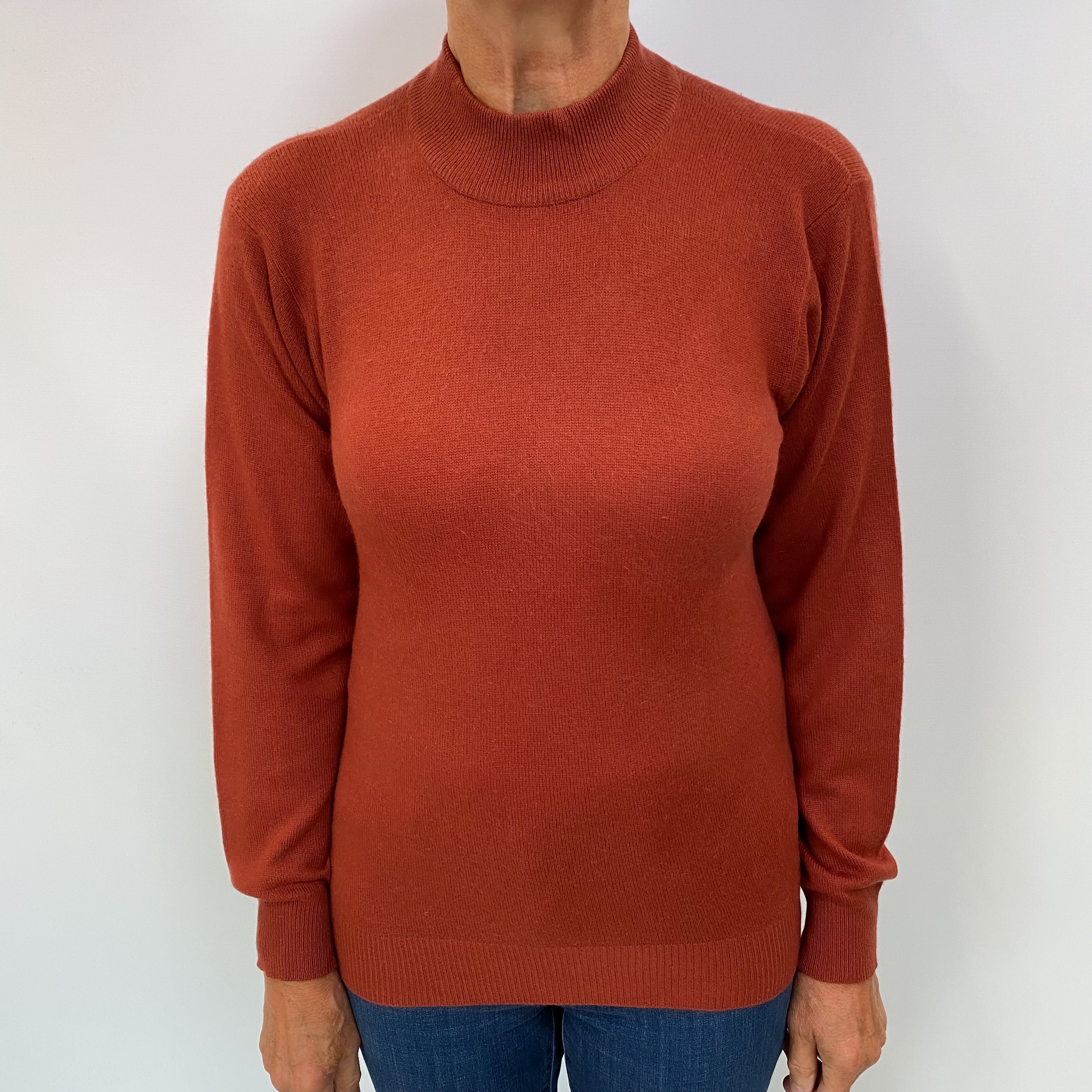 Brick Red Cashmere Turtle Neck Jumper Medium