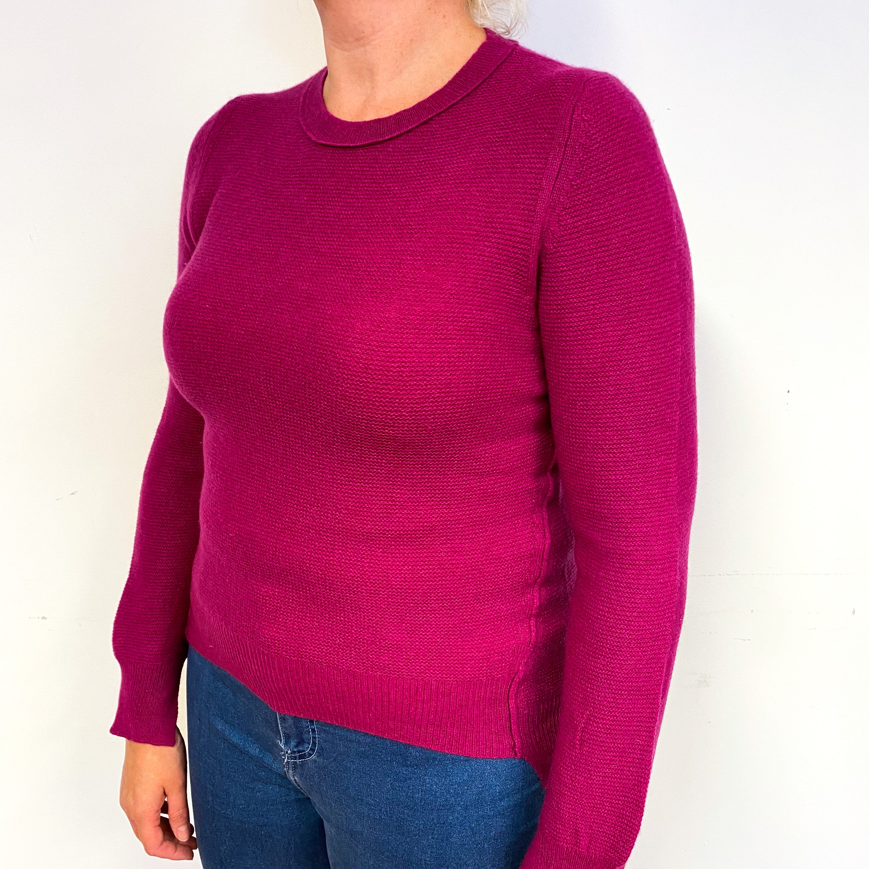 Deep Magenta Pink Cashmere Crew Neck Jumper Large