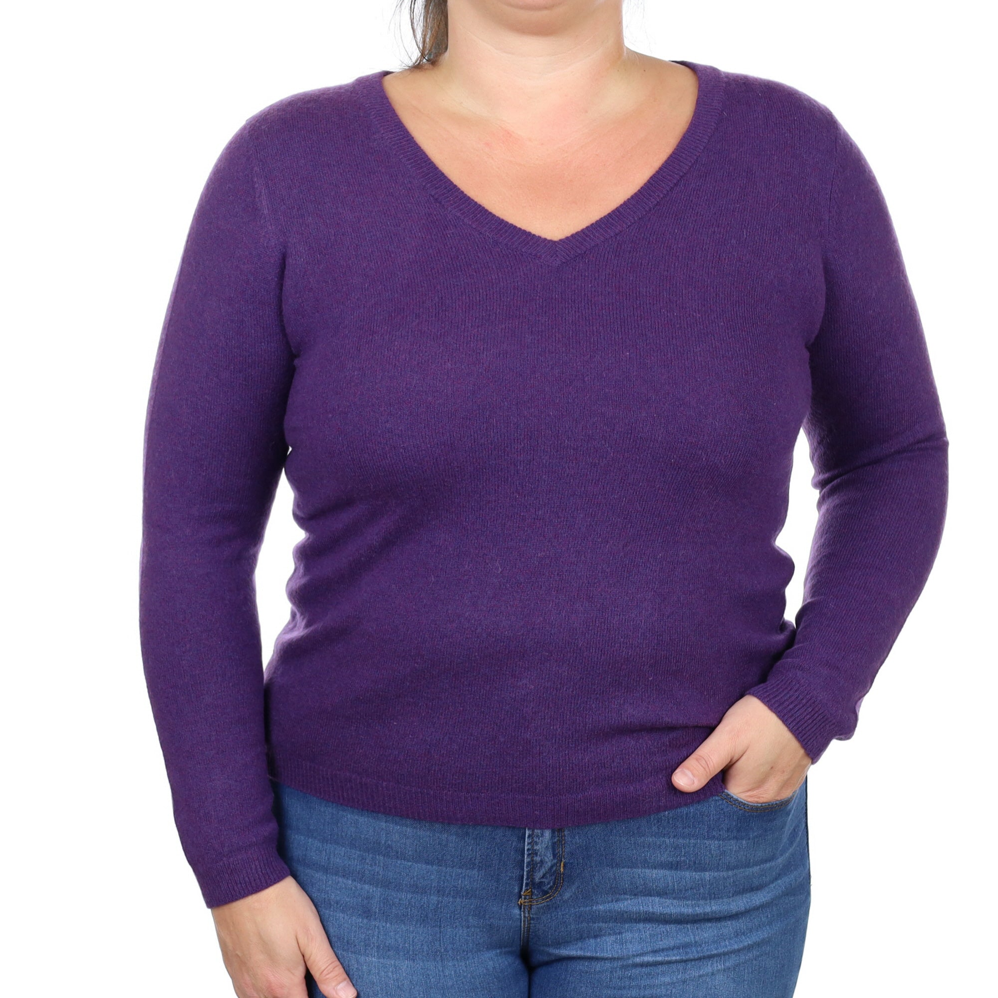 Blueberry Purple Cashmere V Neck Jumper Large