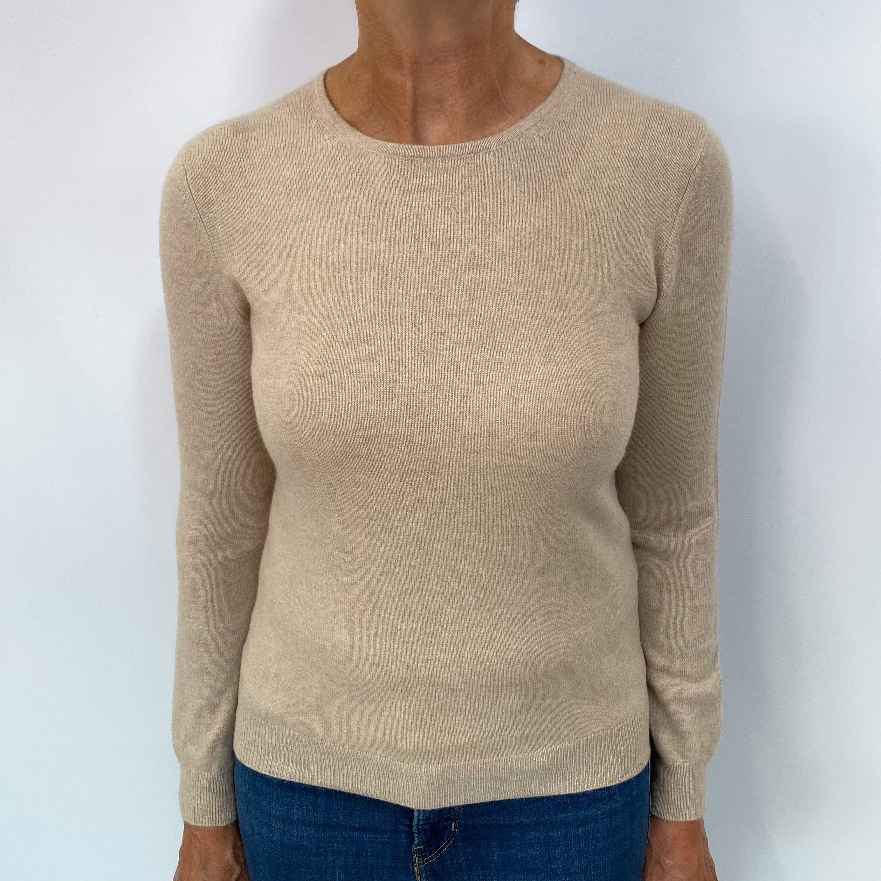Sand Beige Cashmere Crew Neck Jumper Medium