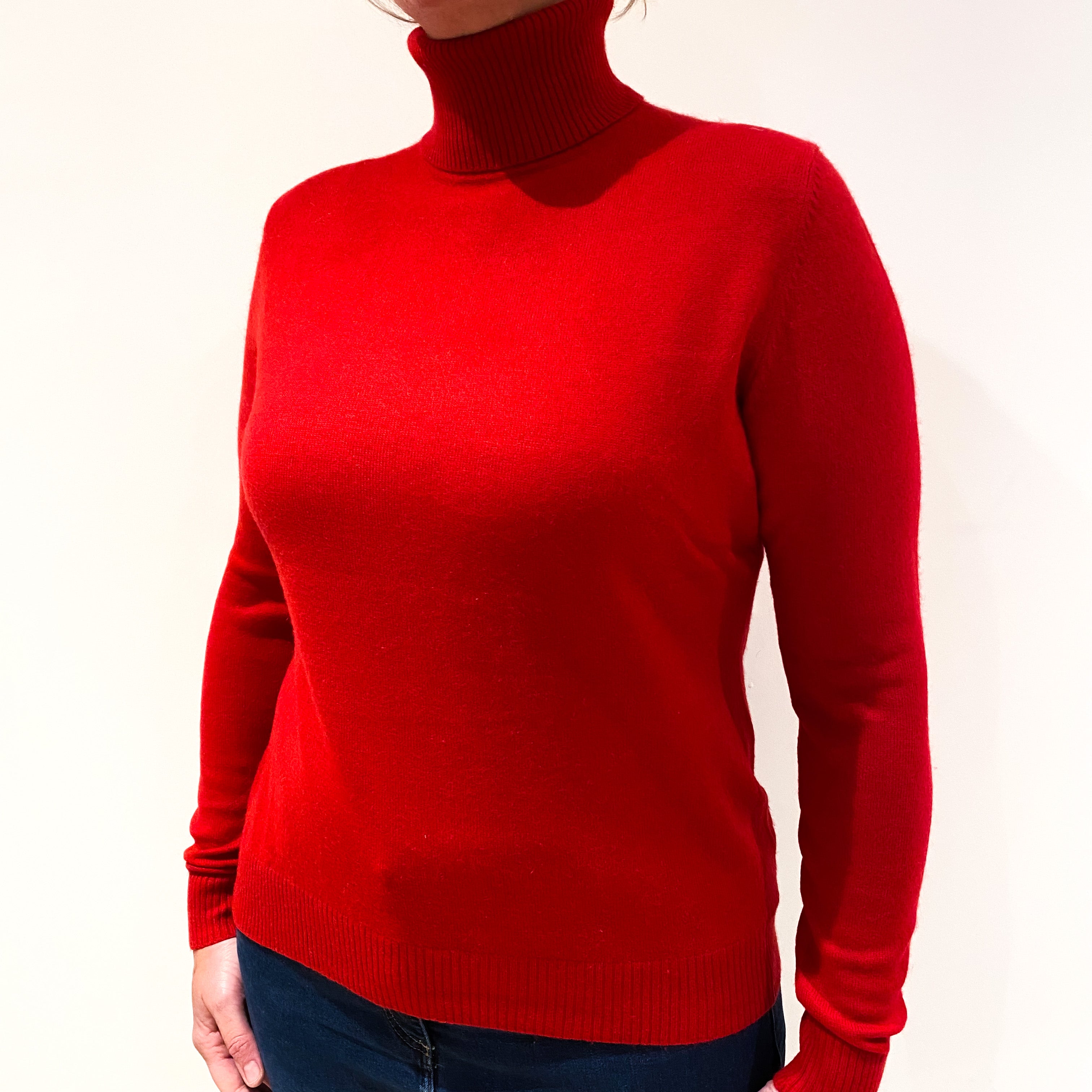 Scarlet Red Cashmere Polo Neck Jumper Large