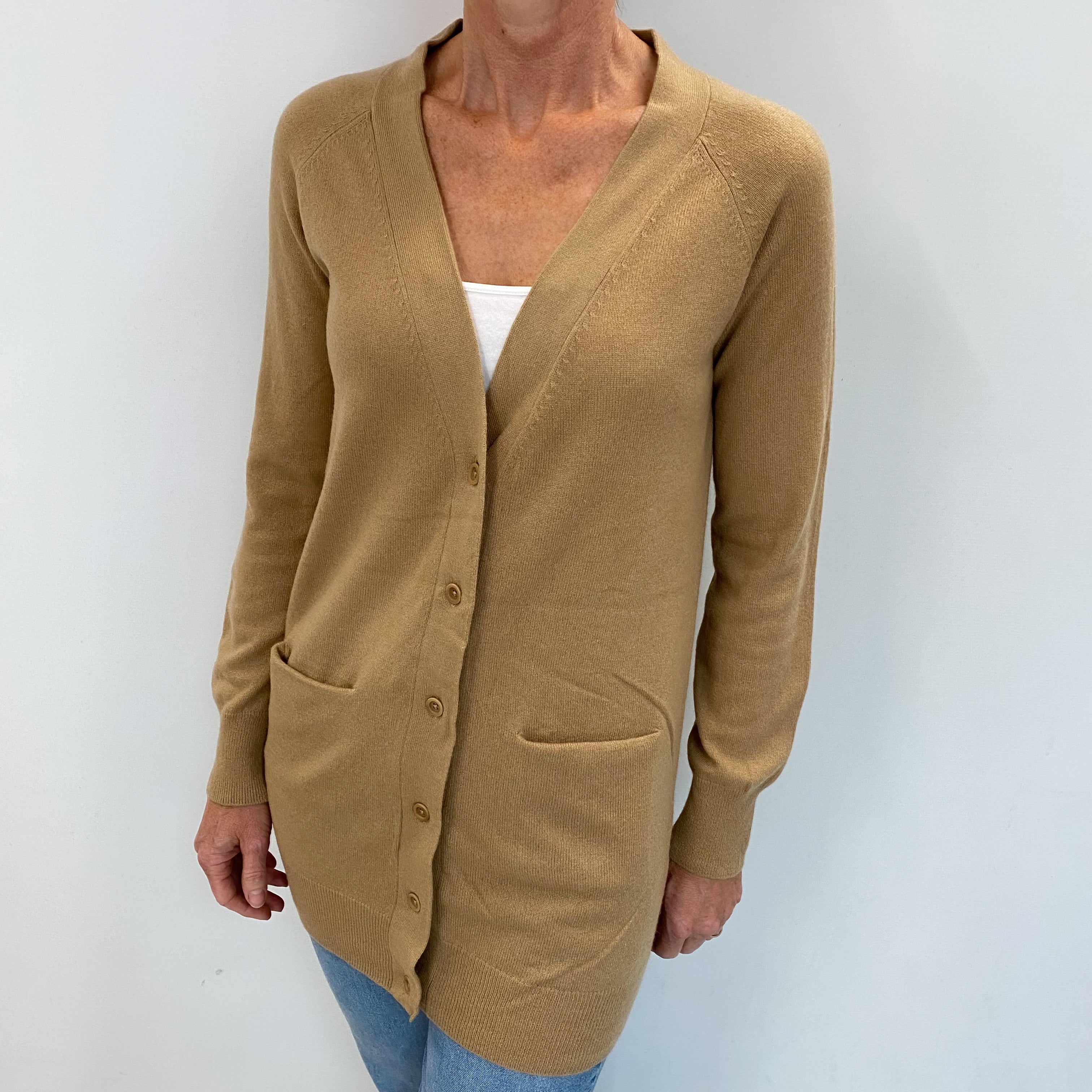 Camel Brown Cashmere V Neck Cardigan Small