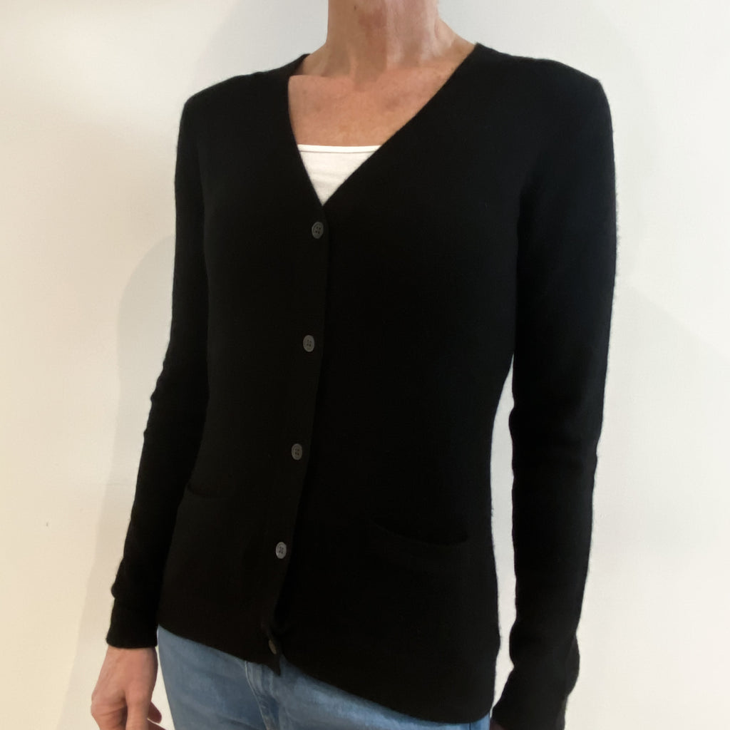 Black Cashmere V Neck Cardigan Small