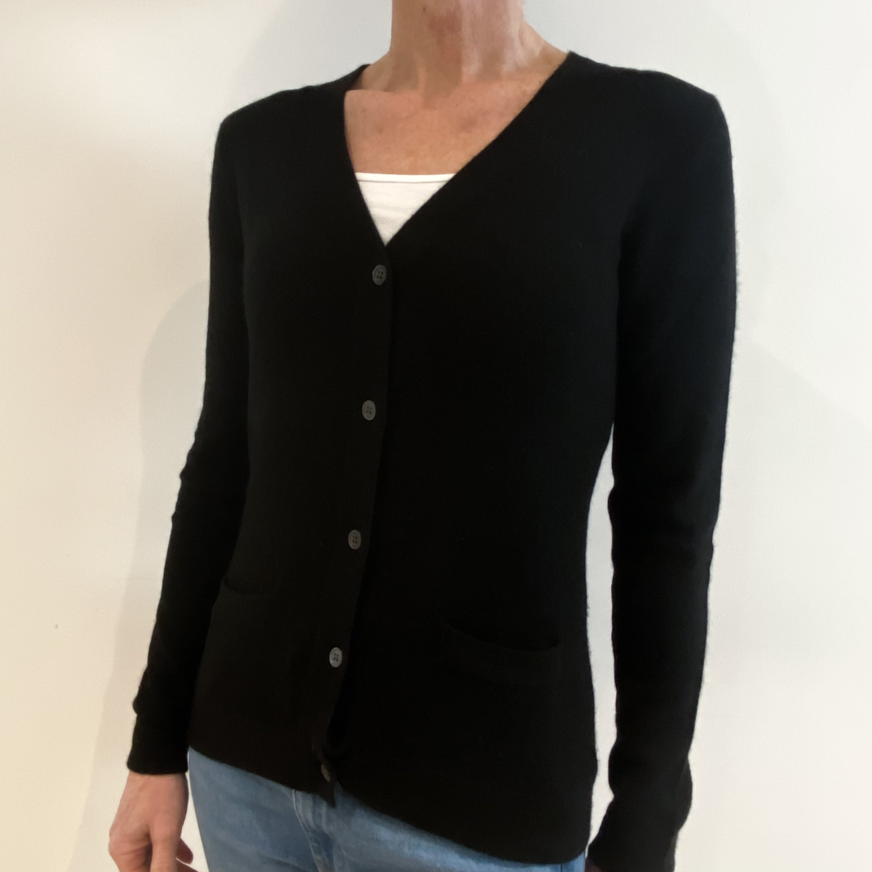 Black Cashmere V Neck Cardigan Small
