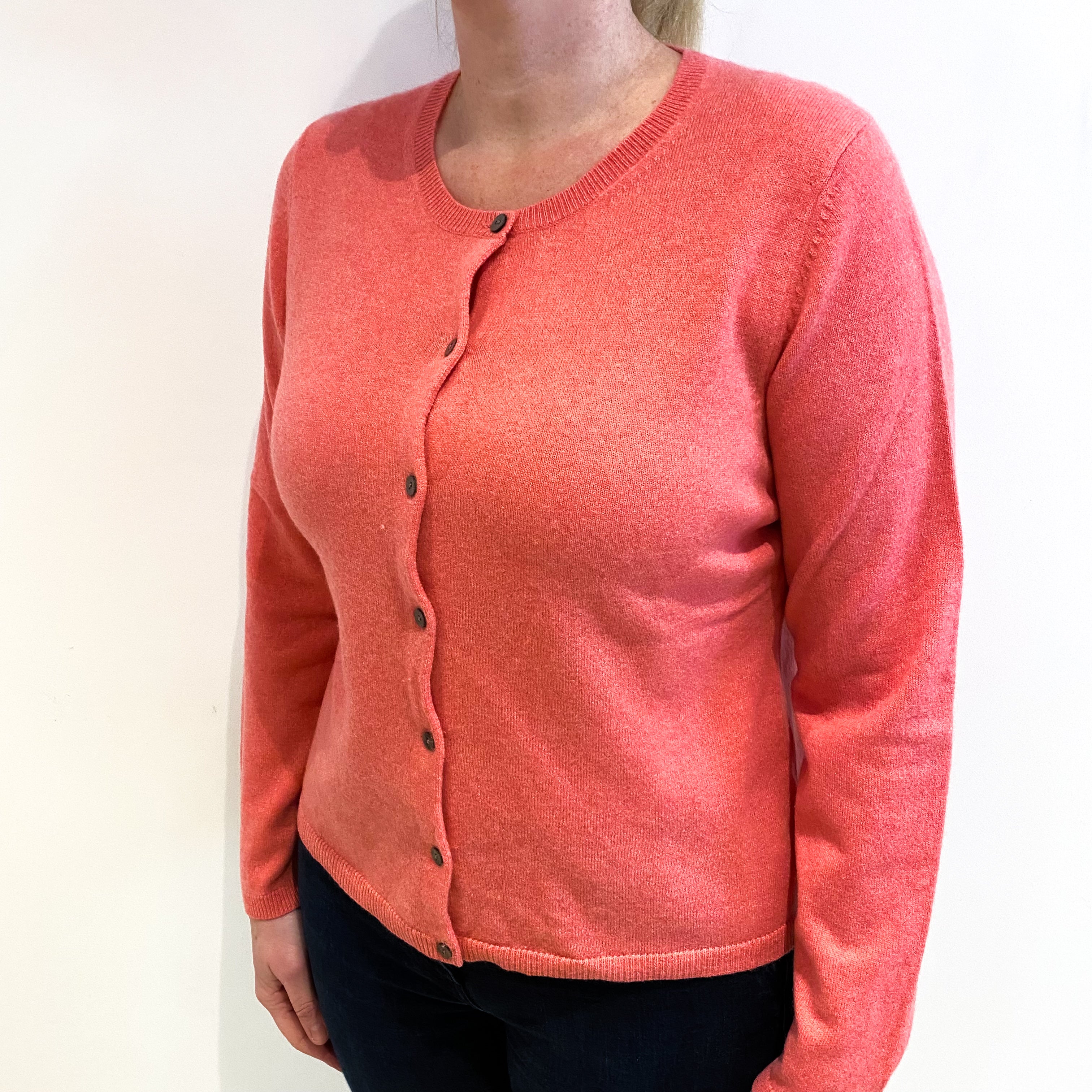 Pink Cashmere Crew Neck Cardigan Large