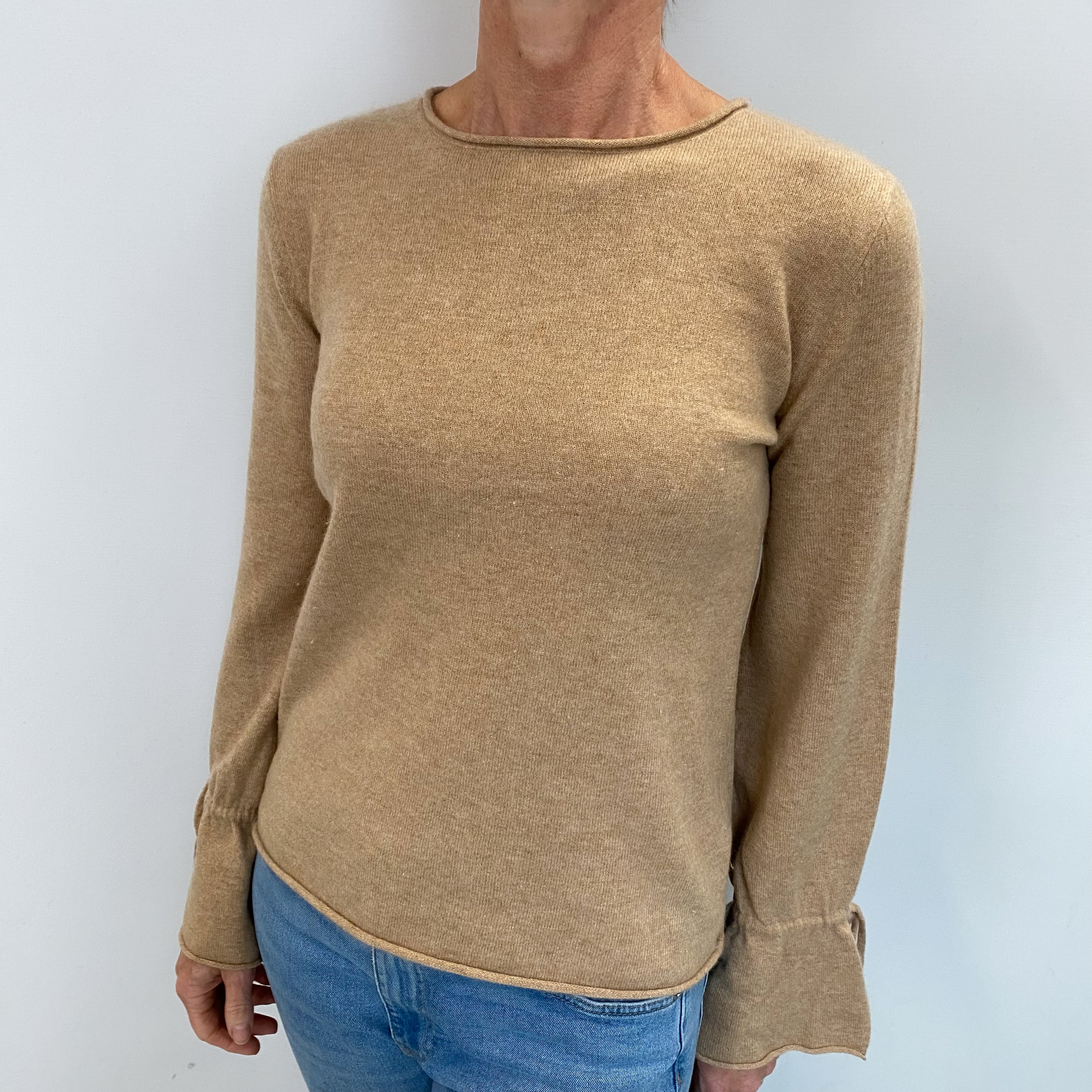Camel Brown Cashmere Crew Neck Jumper Small