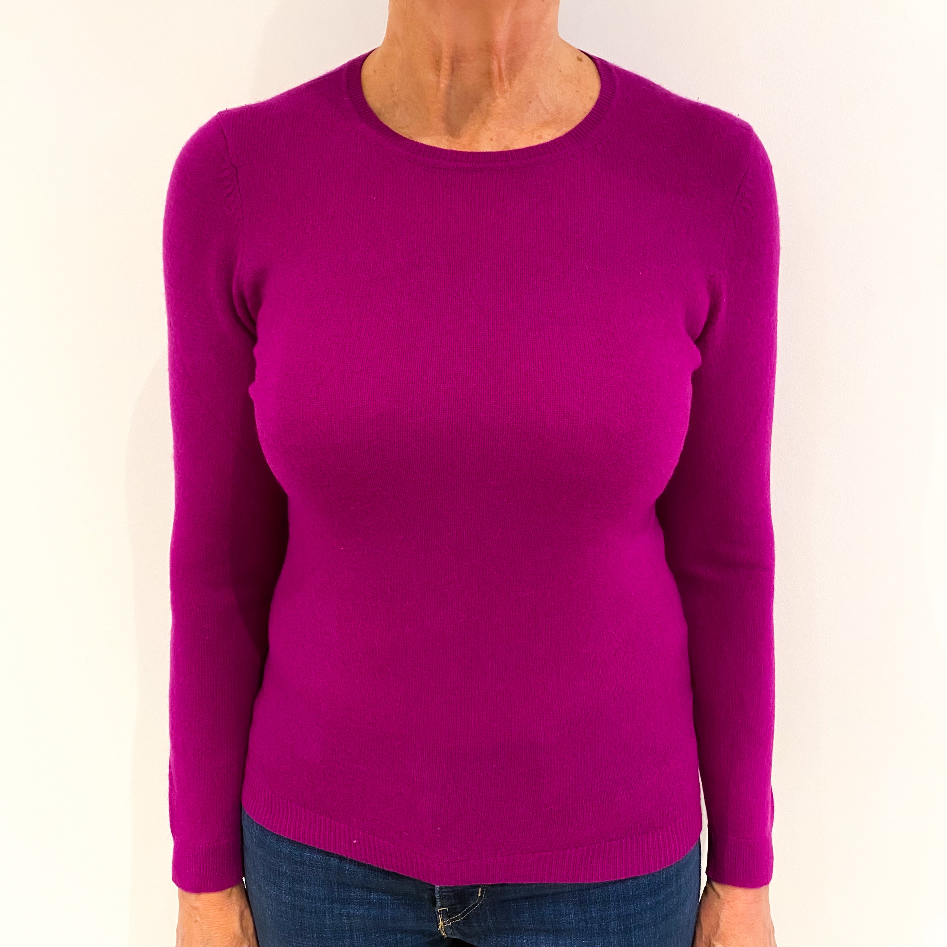 Magenta Pink Cashmere Crew Neck Jumper Medium