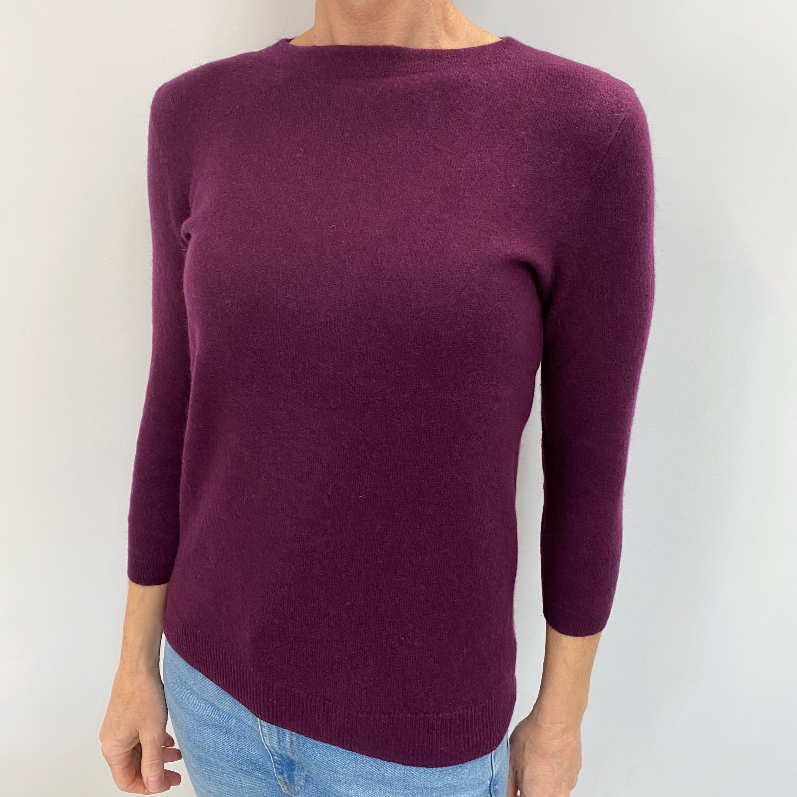 Aubergine Purple Cashmere Crew Neck Jumper Small