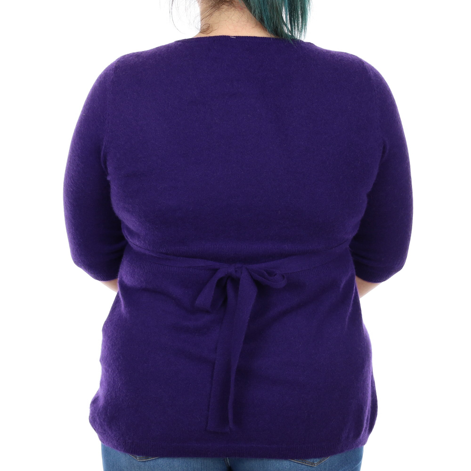 Iris Purple Cashmere Belted V Neck Jumper Large
