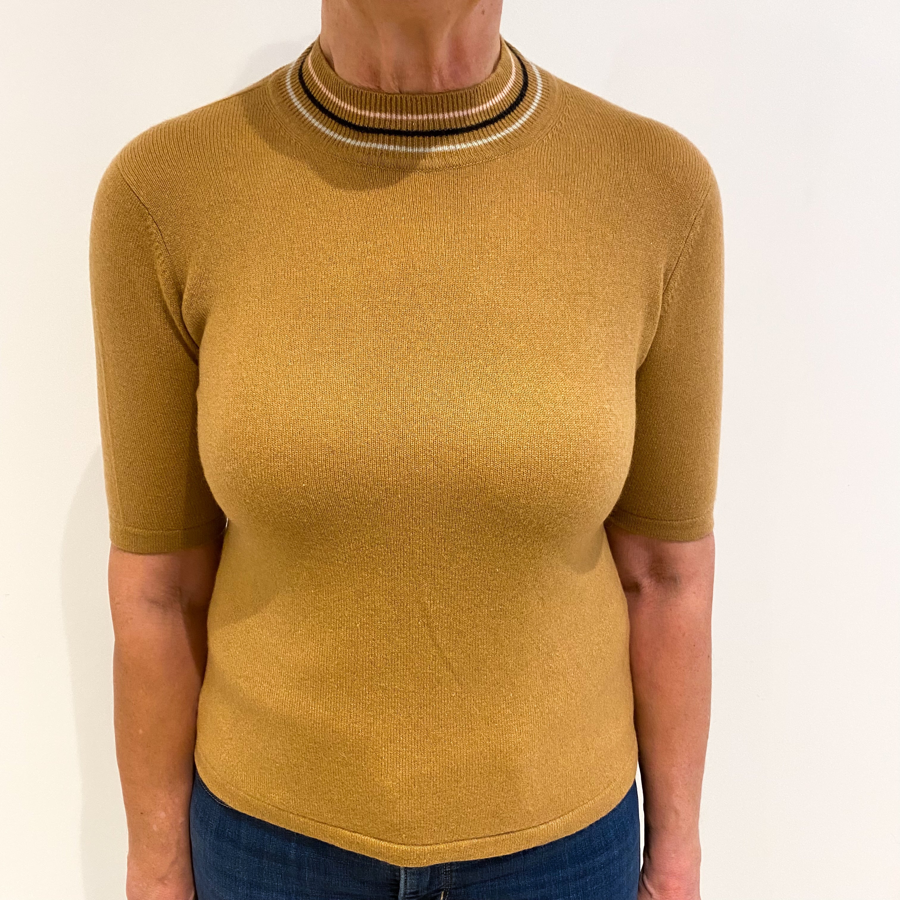 Caramel Cashmere Polo Neck Short Sleeved Jumper Medium