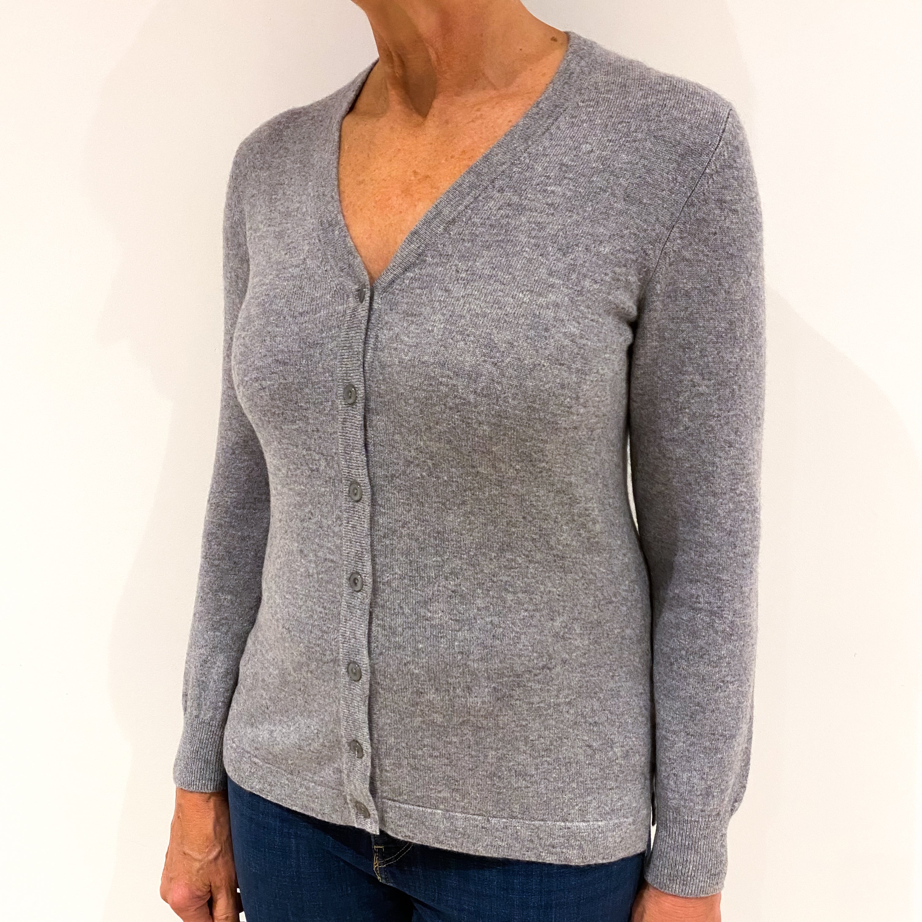 Smoke Grey Cashmere V-Neck Cardigan Medium