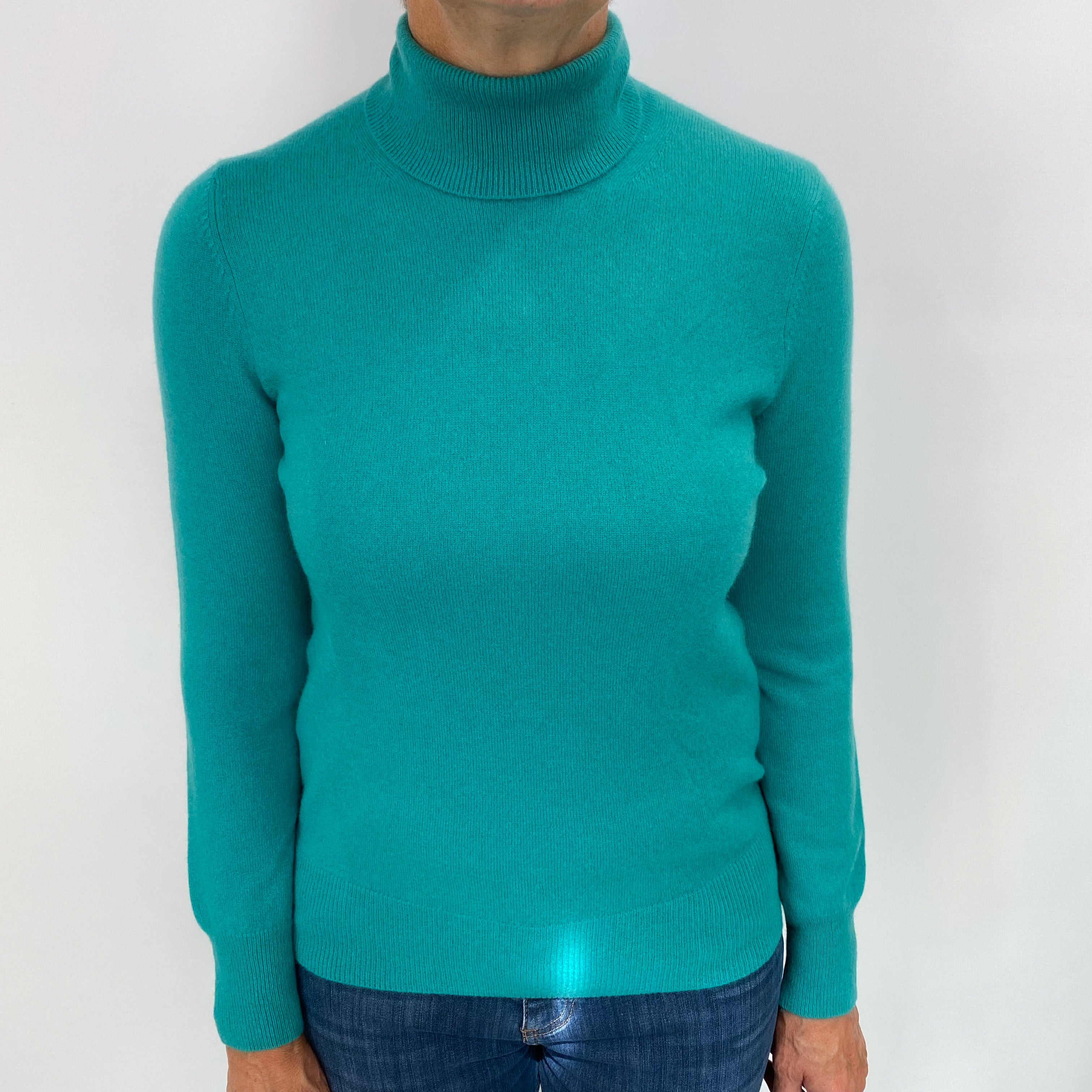 Deep Seafoam Green Cashmere Polo Neck Jumper Medium