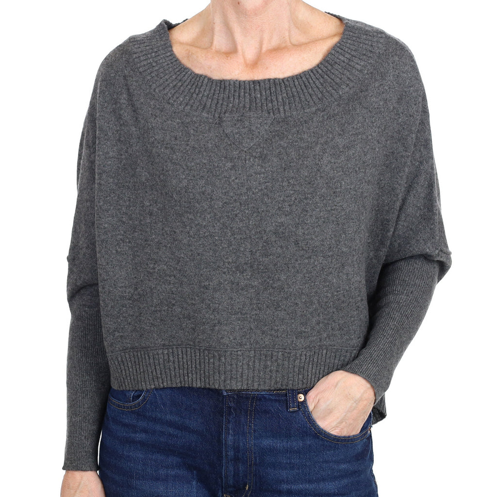 Slate Grey Cashmere Slouchy Slash Neck Jumper Small