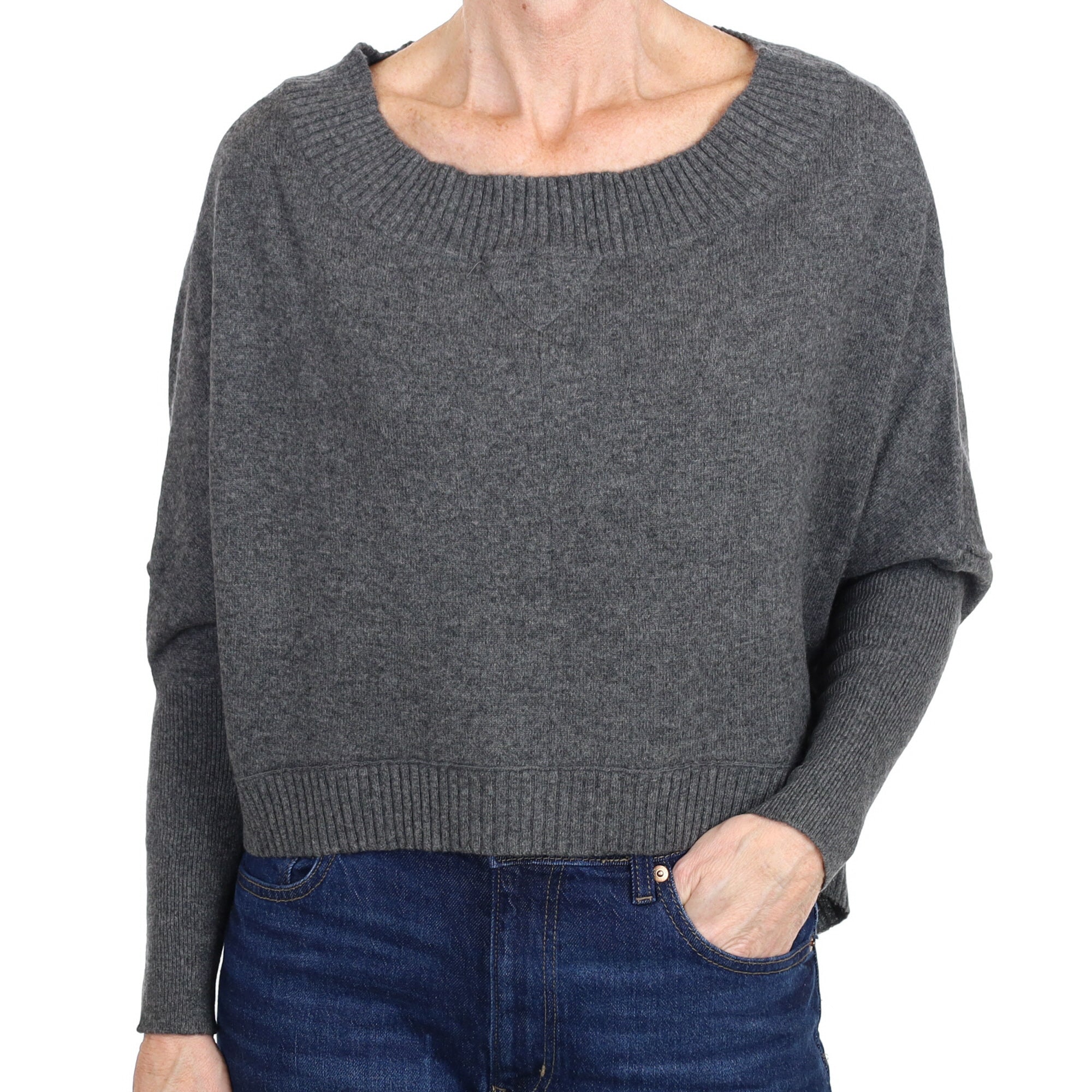 Slate Grey Cashmere Slouchy Slash Neck Jumper Small