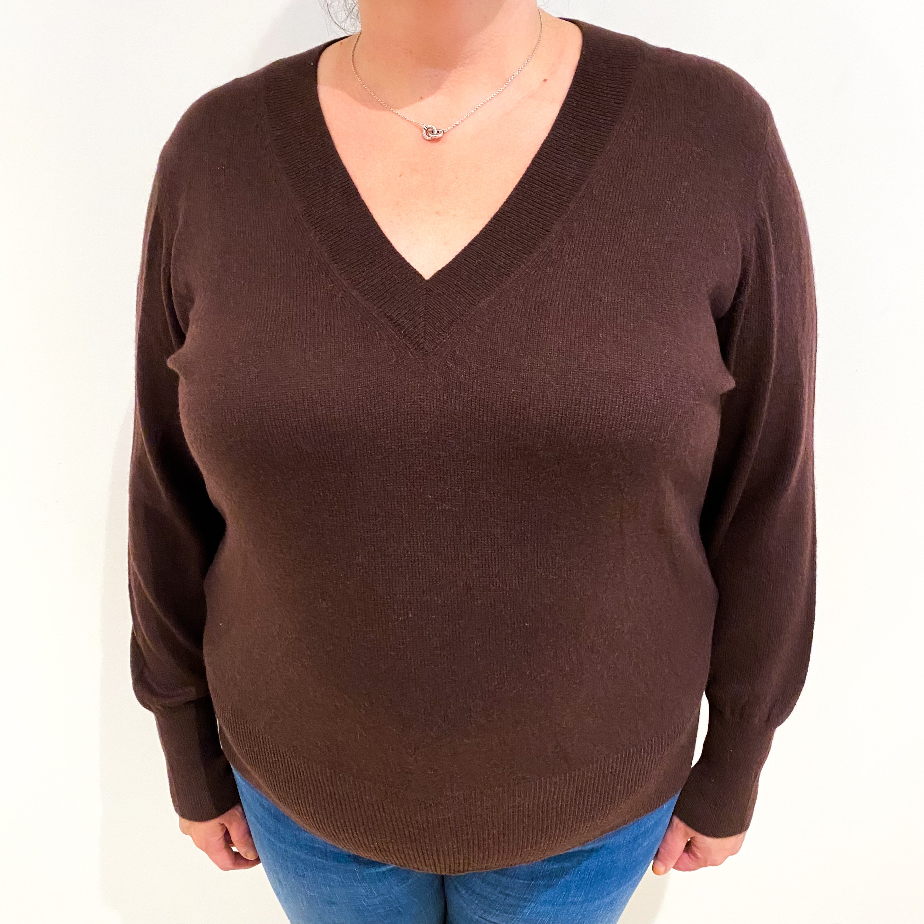 Mahogany Brown Cashmere V Neck Jumper Extra Extra Large