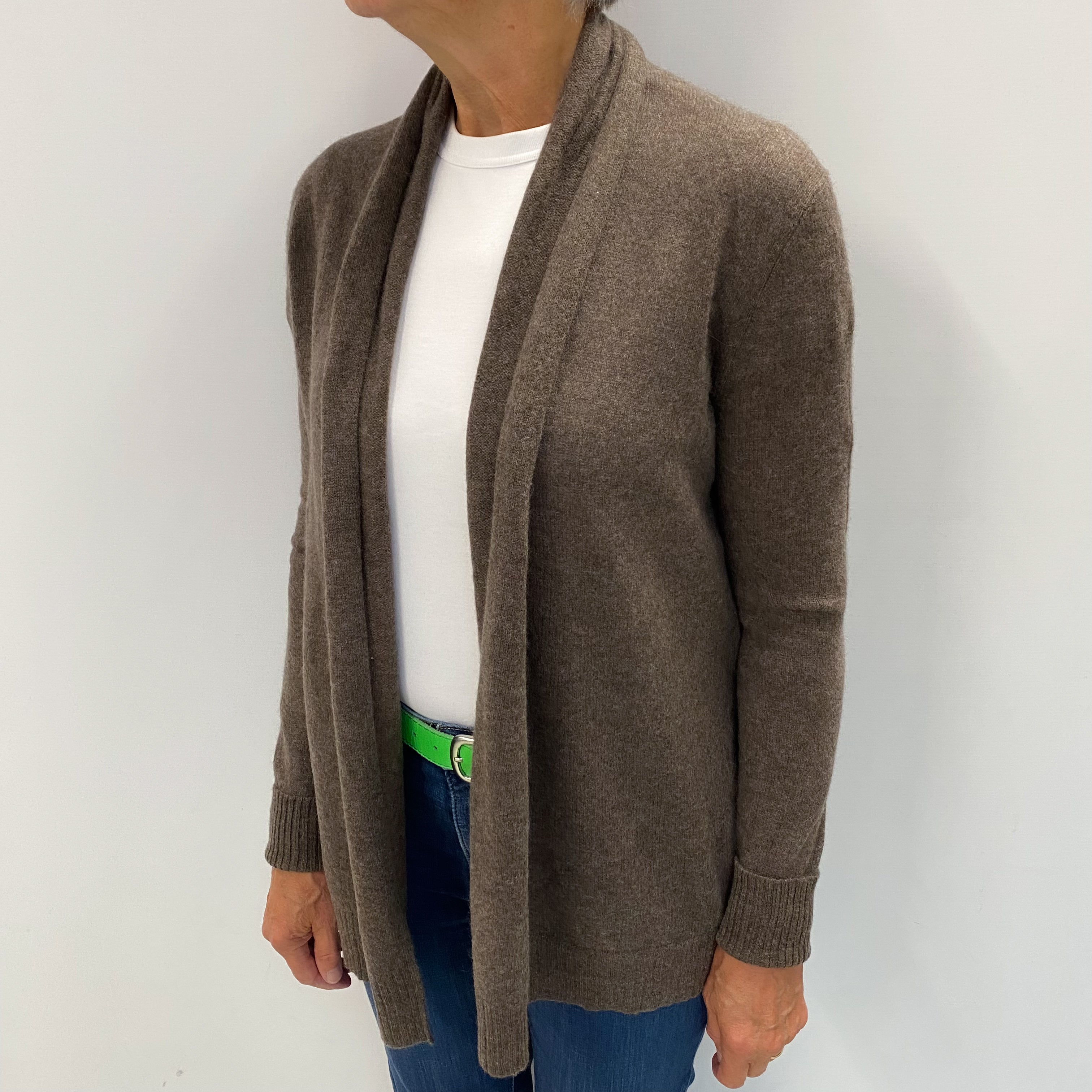 Mocha Brown Cashmere Edge To Edge Cardigan Medium