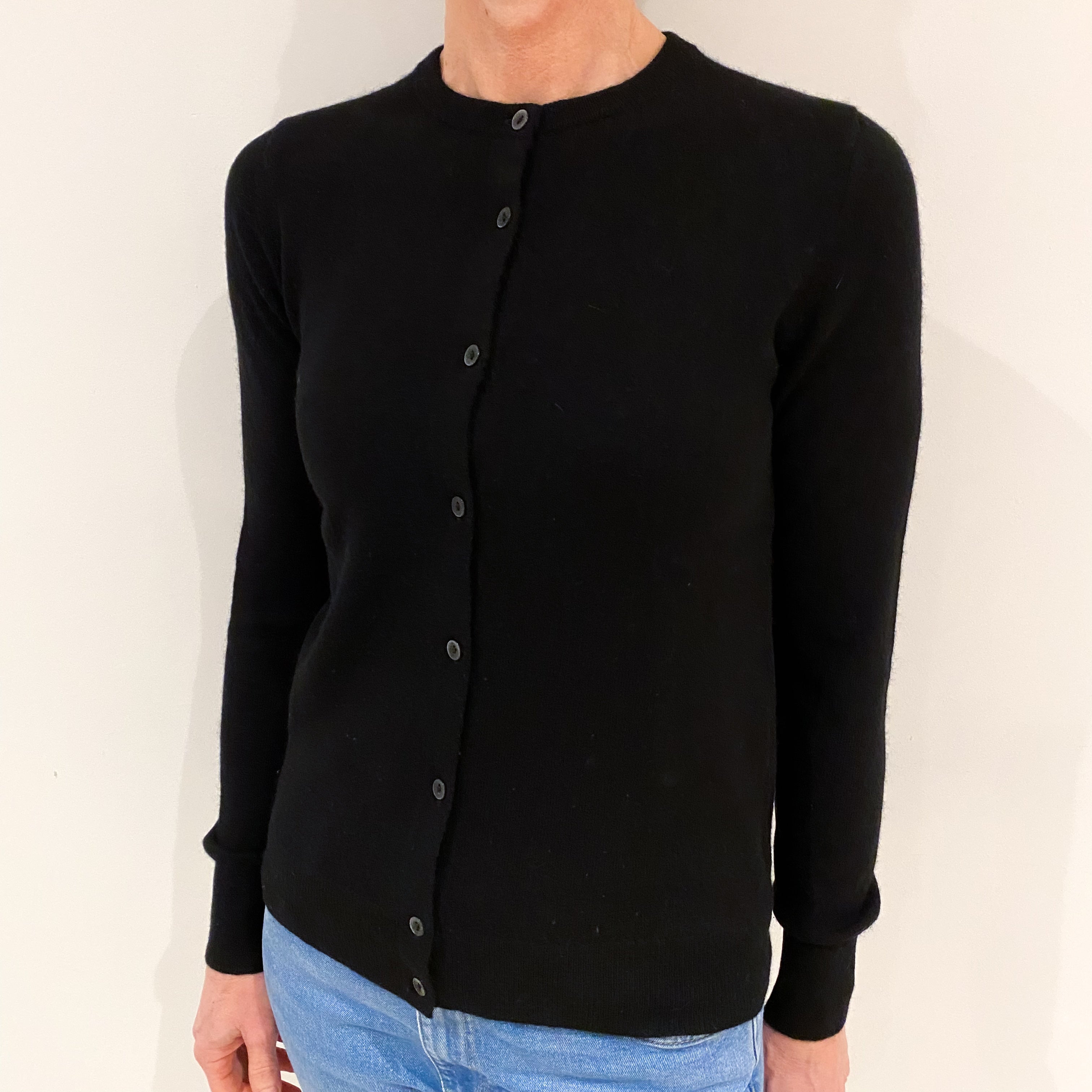 Black Cashmere Crew Neck Cardigan Small