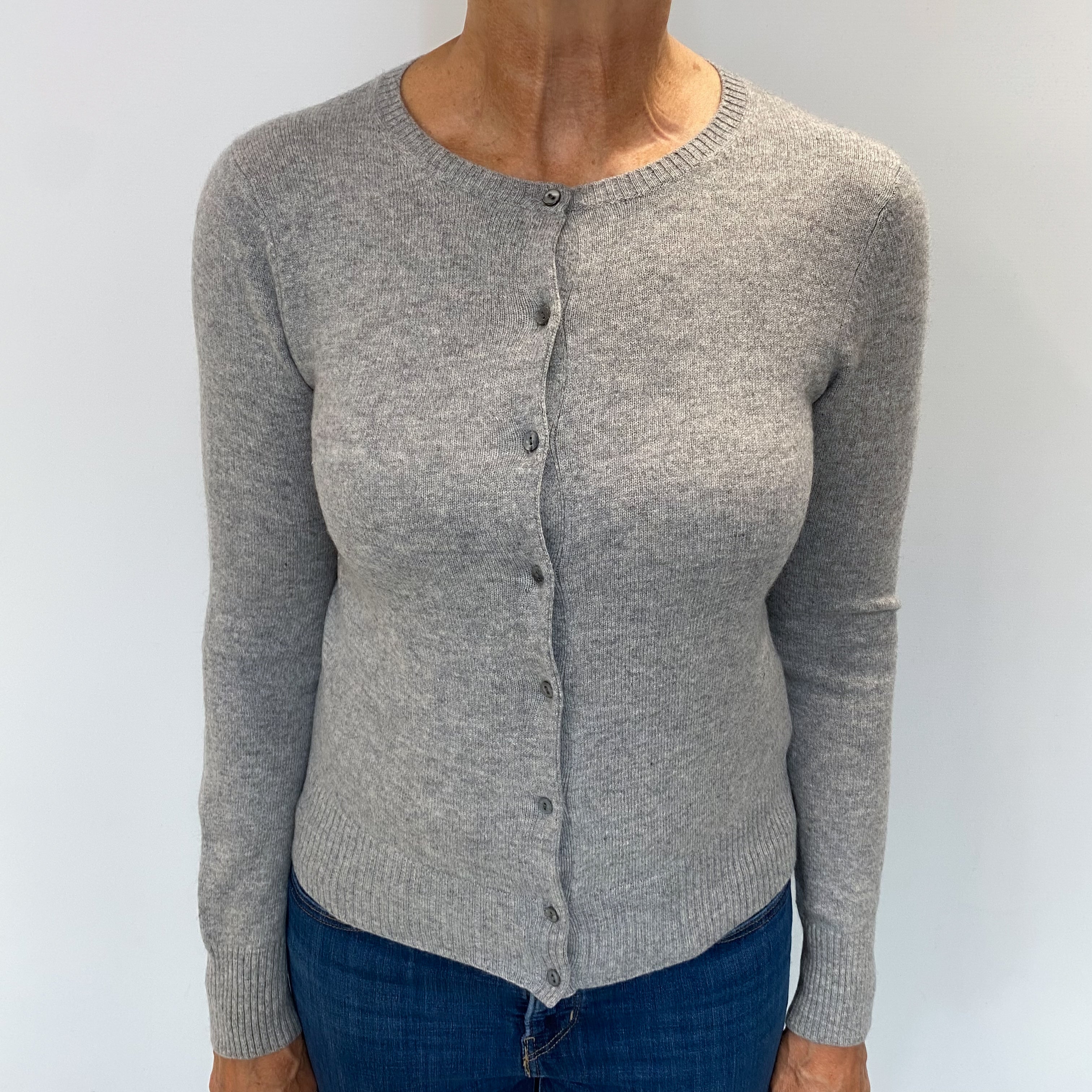 Smoke Grey Cashmere Crew Neck Cardigan Medium