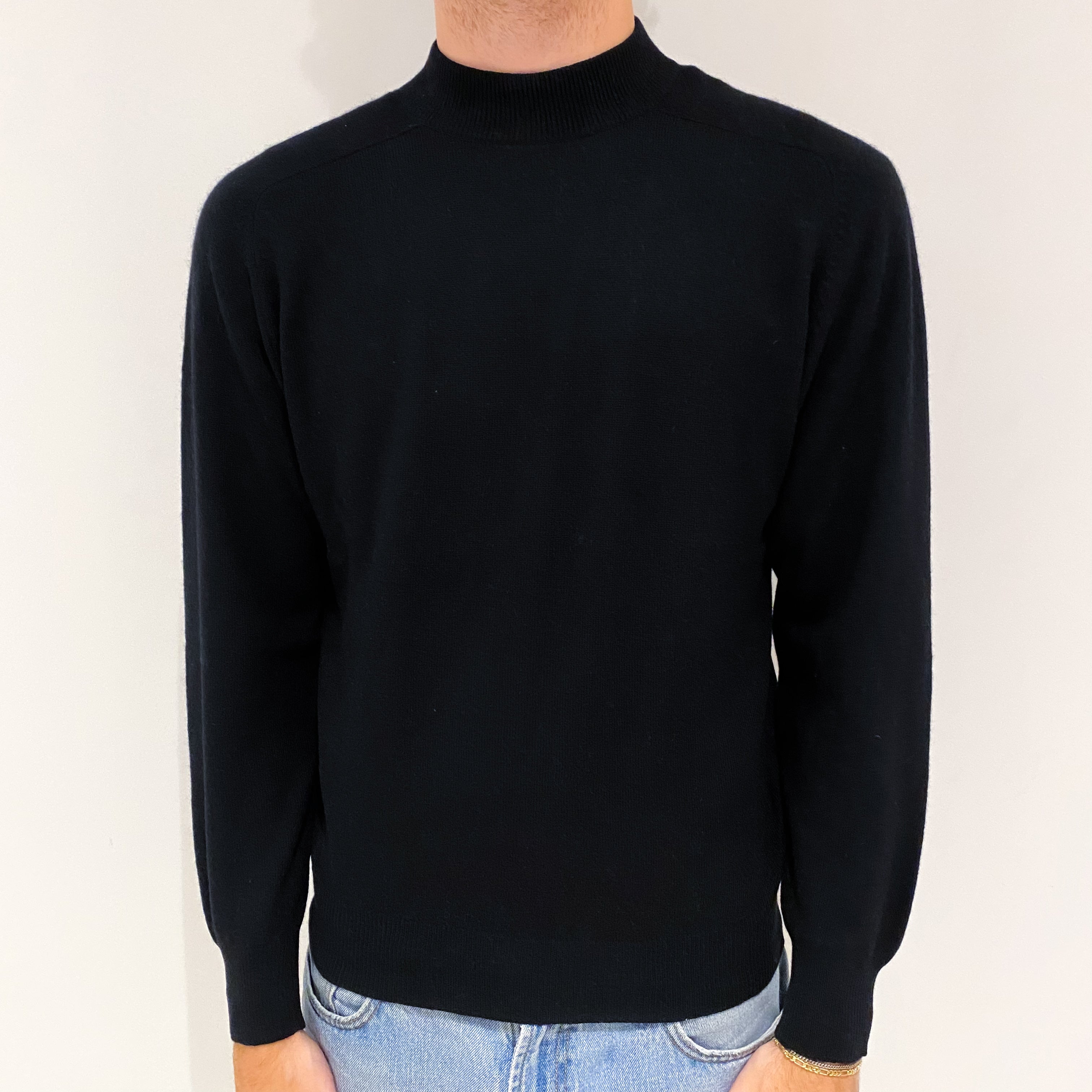 Men's Black Cashmere Turtle Neck Jumper Large